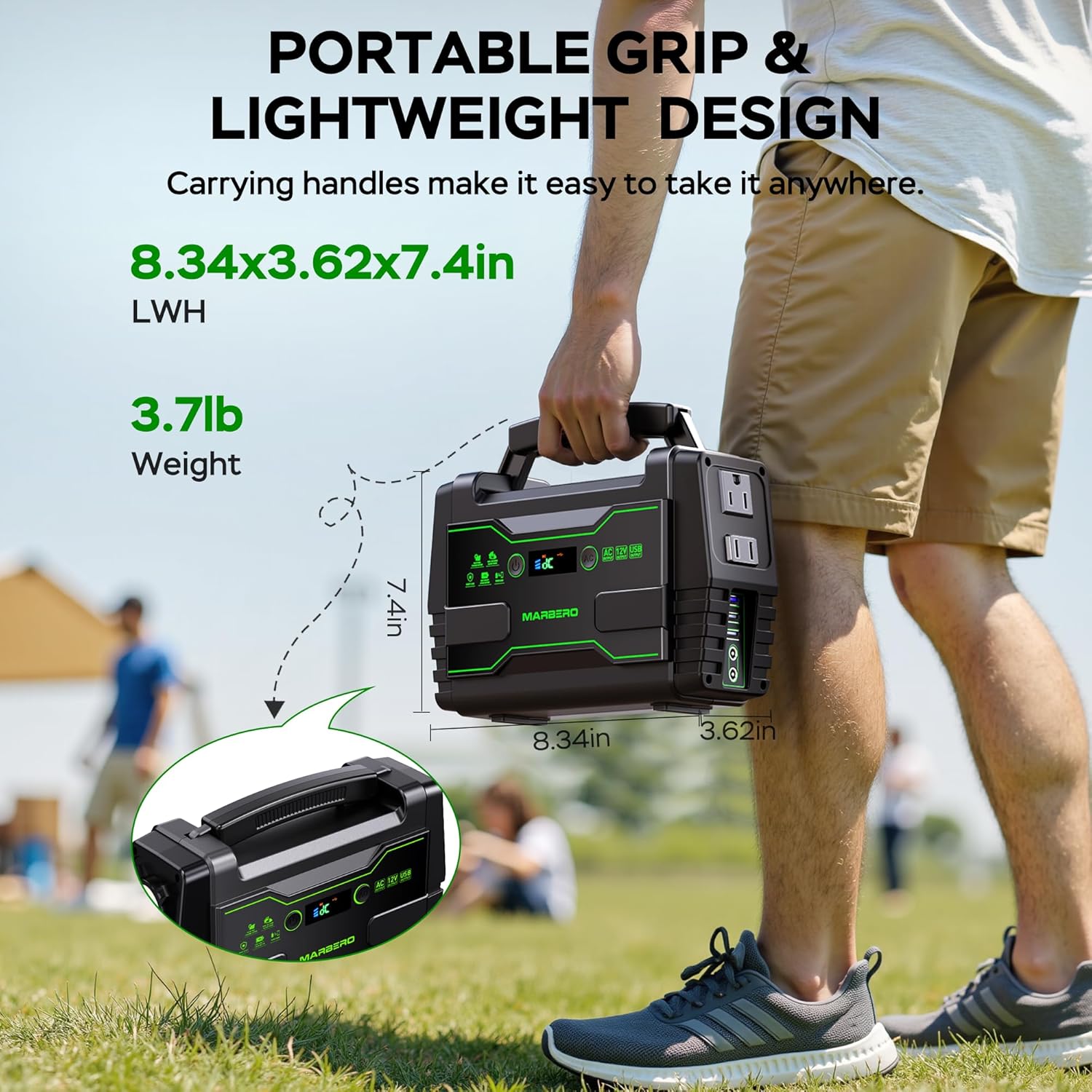 MARBERO Solar Powered Generator 155Wh with 30W Foldable Solar Panels 100W AC Output Lithium Battery Portable Power Station with AC DC and USB Outputs for Camping Emergency Home Backup Blackout Hiking