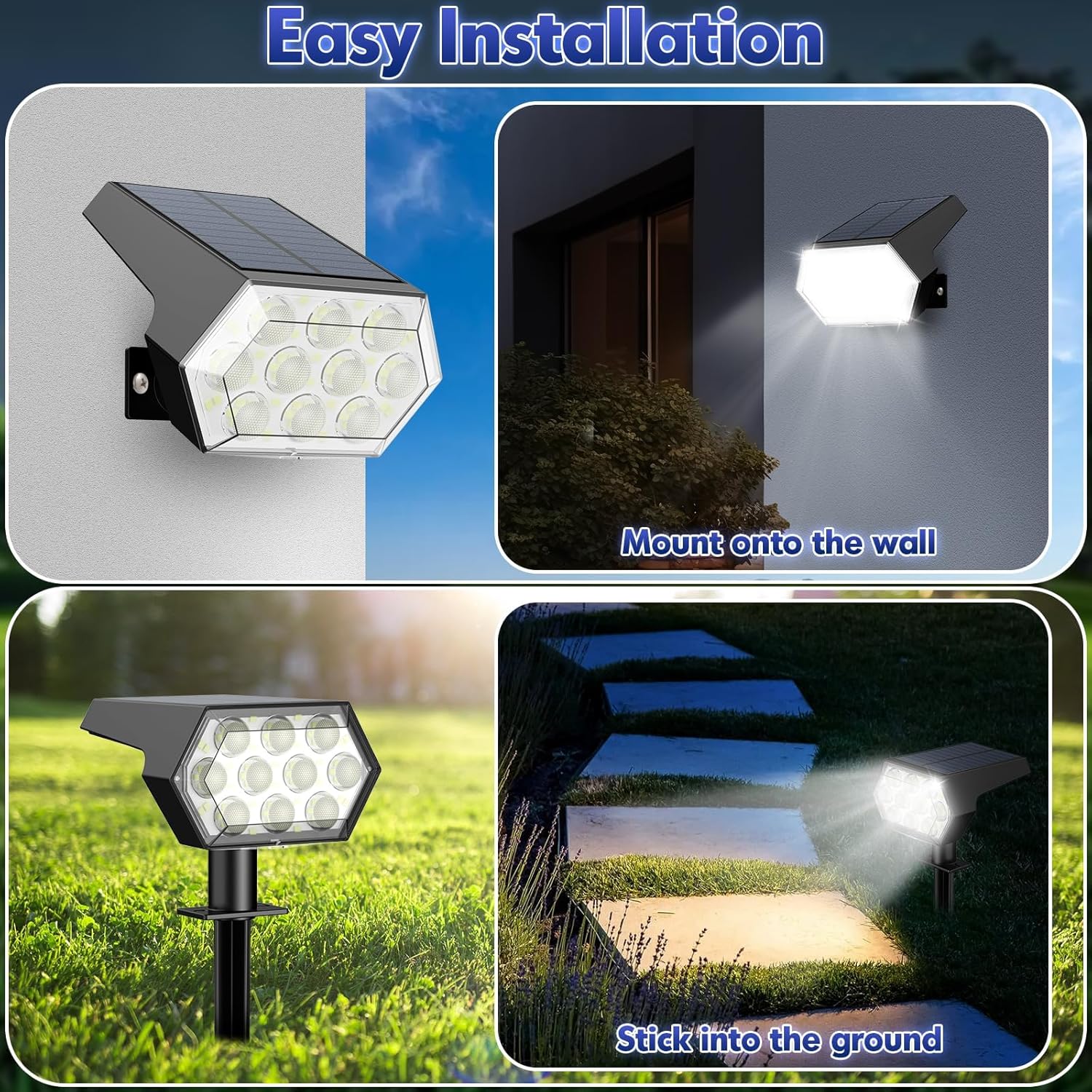 Kaxiida Solar Spot Lights Outdoor Waterproof IP68, 3 Modes & 25% Larger Panel Upgrade Pro Max 92 LED Solar Landscape Lights for Yard Pathway Patio Garden Decor (Cold White,4 Pack)