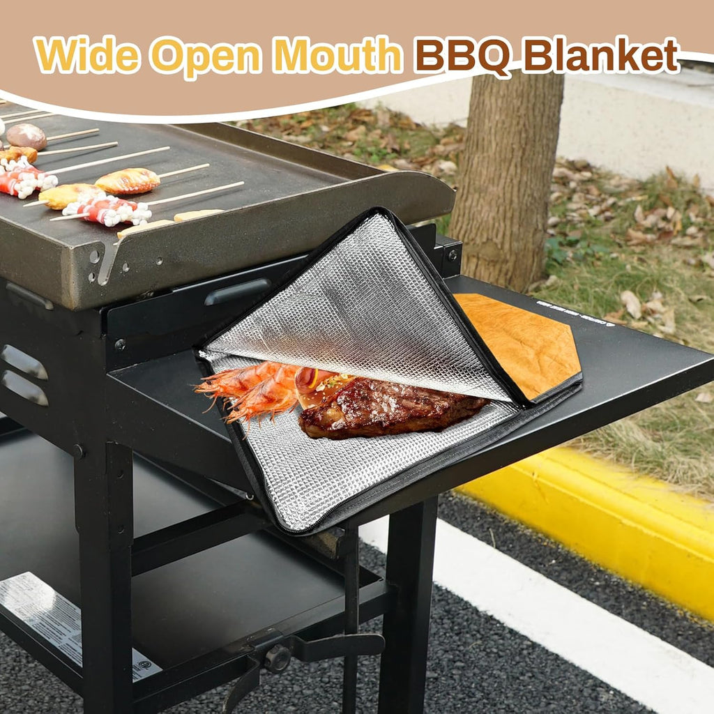 BBQ Blanket for Resting Meat, 21 Inch Smoker Meat Resting Blanket for Brisket, Beef, Turkey, Wide Mouth Meat Insulated Resting Bag for Smoking, Grilling, Camping