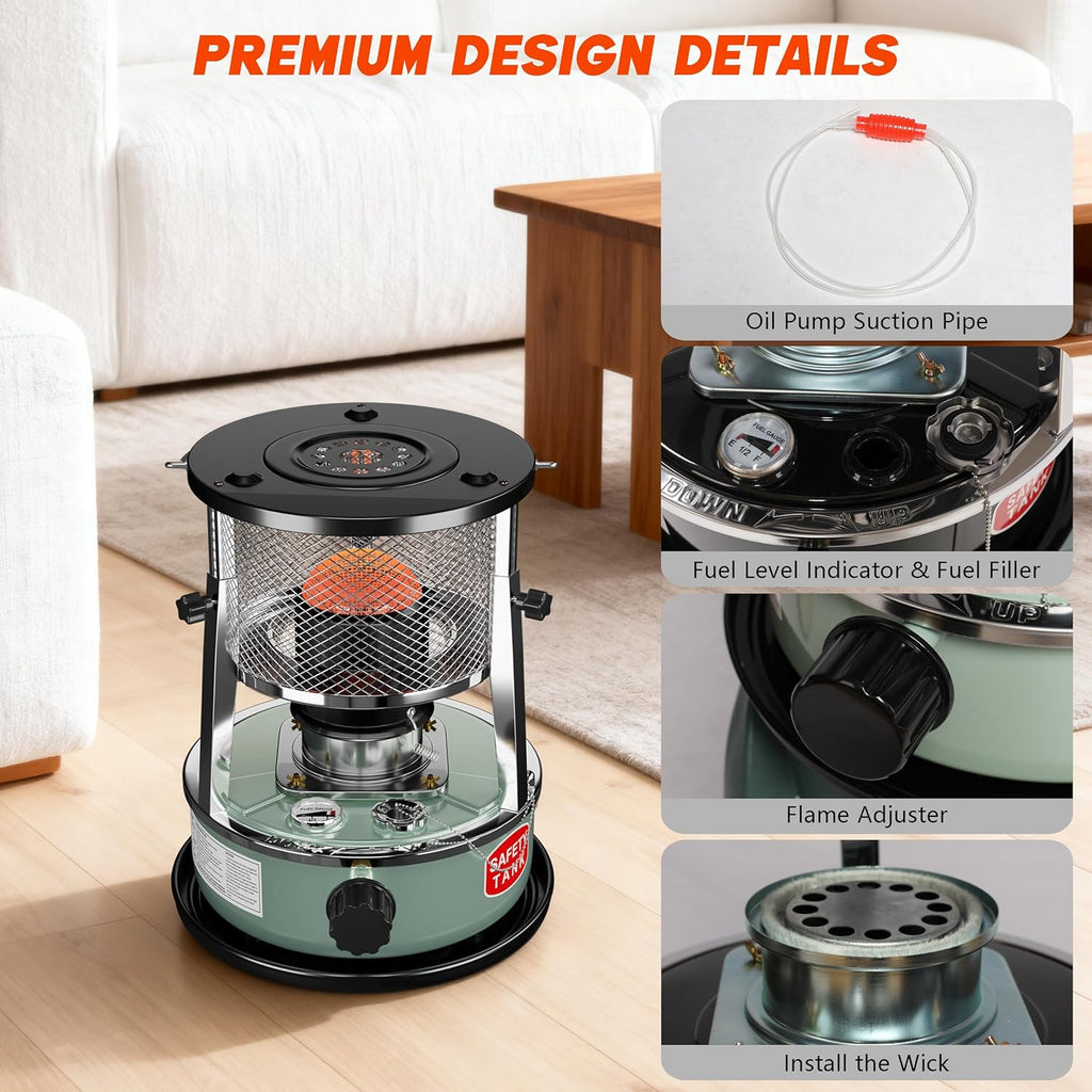 Kerosene Heater, Kerosene Heaters for Indoor Use, Portable Non Electric Stove for Camping, Outdoor, Home, Cooking, Garage, Emergency Oil Heater (4.5L, Blue)