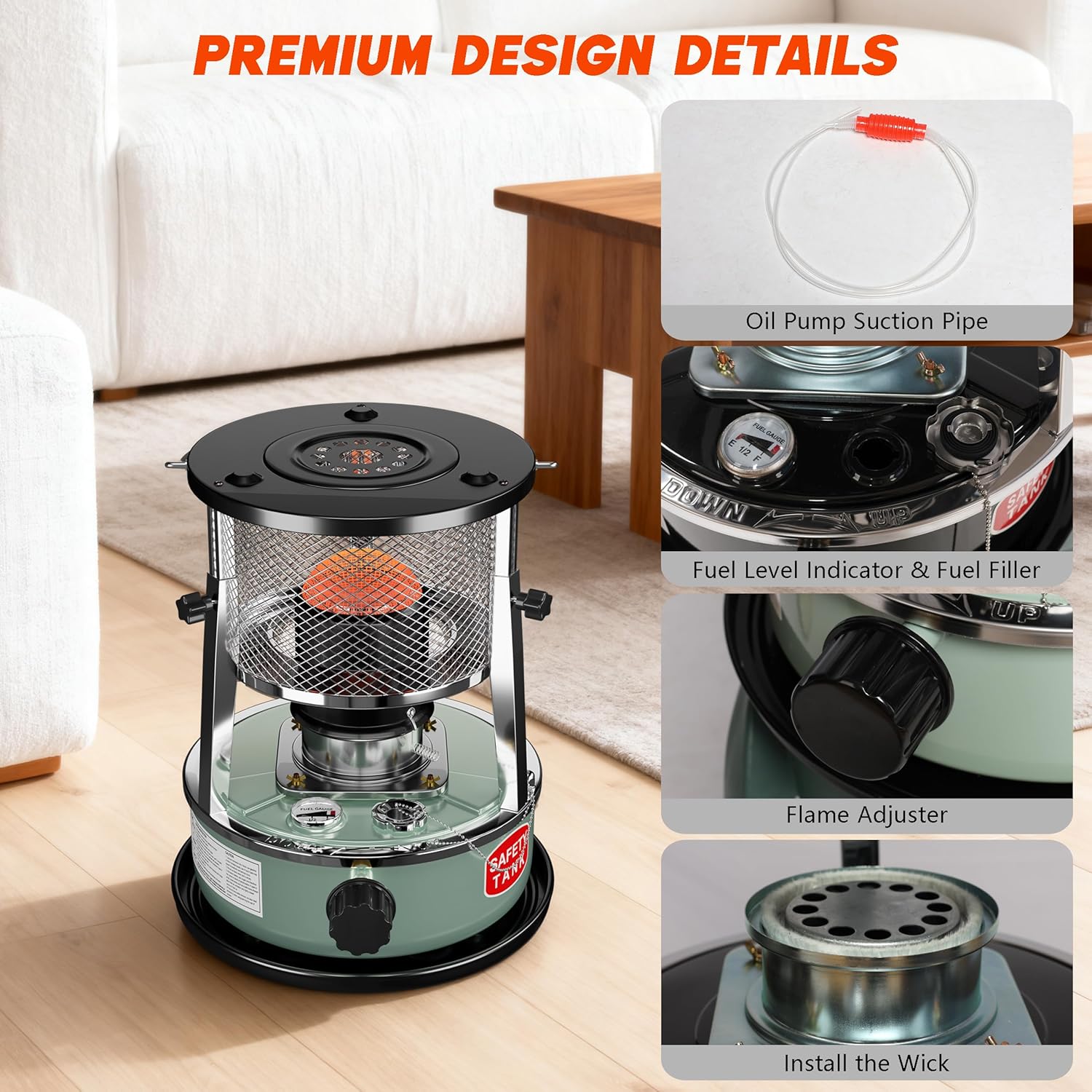 Kerosene Heater, Kerosene Heaters for Indoor Use, Portable Non Electric Stove for Camping, Outdoor, Home, Cooking, Garage, Emergency Oil Heater (4.5L, Blue)