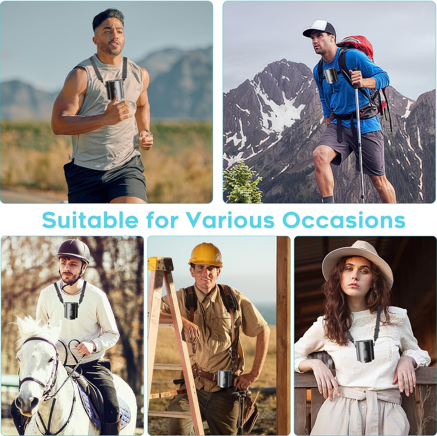 Portable Waist Fan 10000mAh Rechargeable Battery w/LED Display with 5 Speeds 12000RPM Strong Airflow Low Noise Hands-Free Clip on Wearable Belt Fan For Outdoor Camping Traveling Black