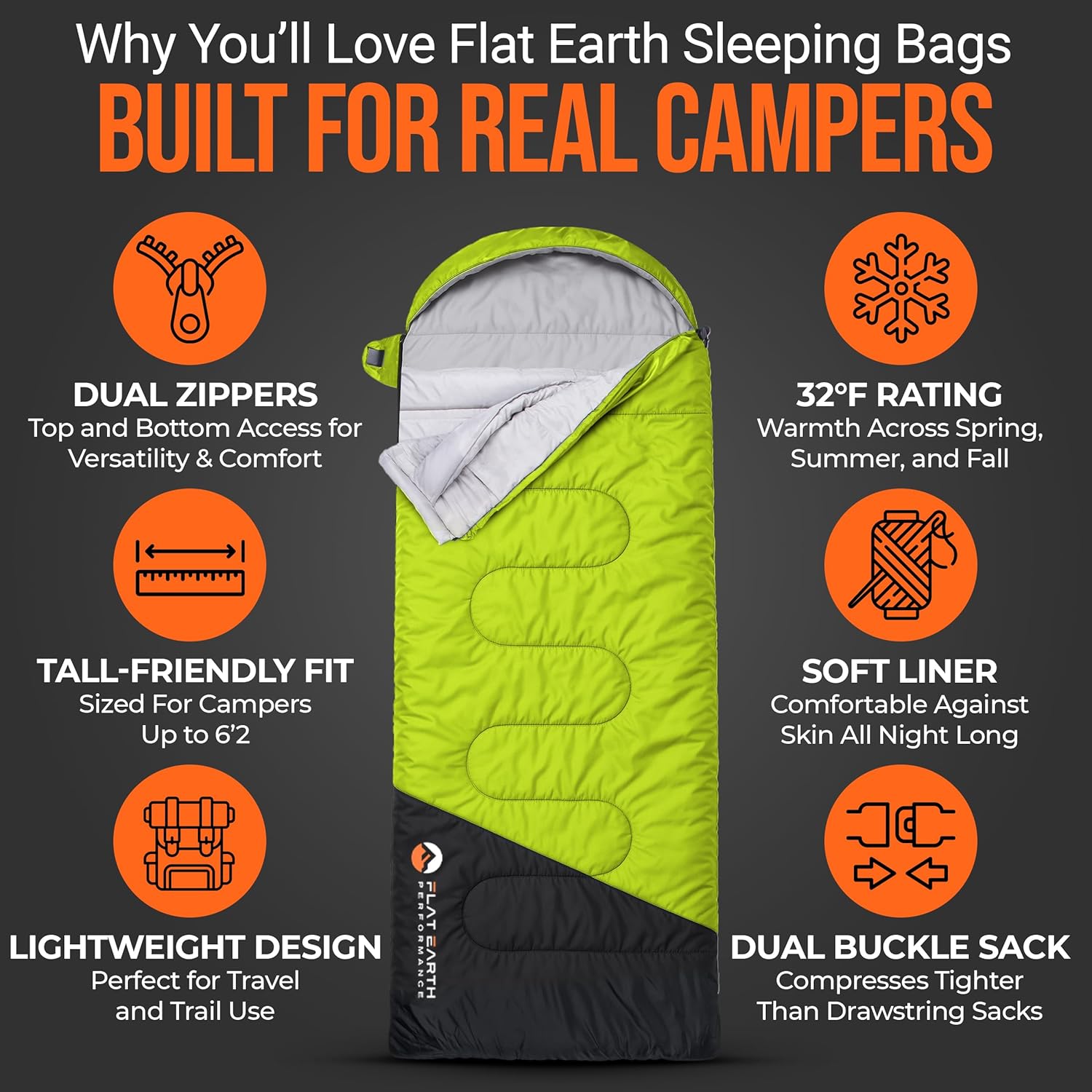 Expedition Sleeping Bag with Compression Sack – 32°F/0°C for Teens/Adults Up to 6'2", Lightweight, Water-Resistant, Backpacking Sleeping Bag for Camping, Hiking