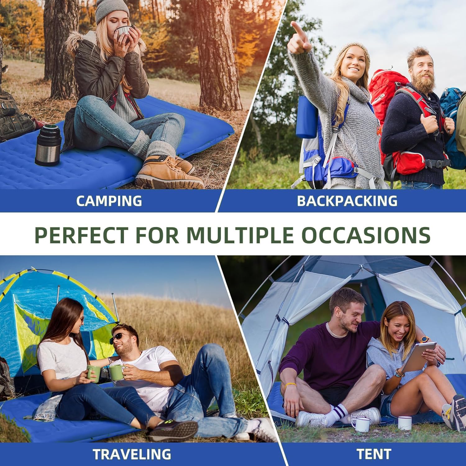 Camping Sleeping Pad, Extra Thick 5 Inch Camping Mat with Pillow Built-in Foot Pump Inflatable Sleeping Pads Compact for Camping Backpacking Hiking Traveling Tent