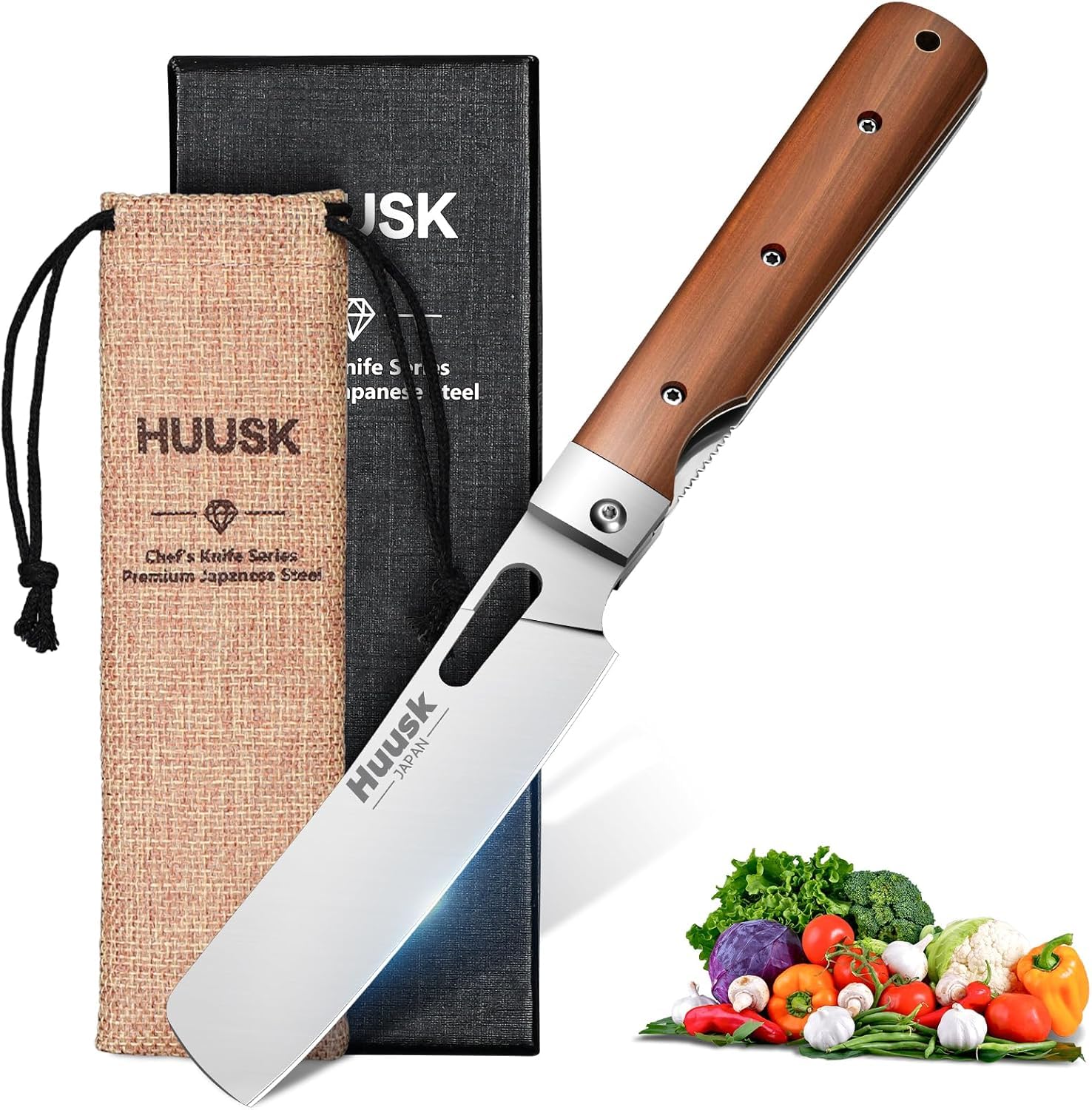 Huusk Japanese Folding Fruit Knife - Pocket Paring Knives with 440C Stainless Steel Ultra Sharp Blade, Portable Kitchen Knives, Gifts for Men