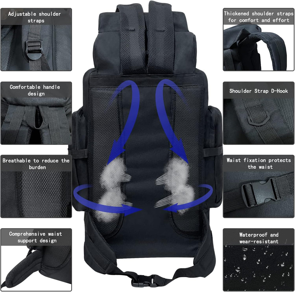 80L 100 liters Hiking Backpack Camping Rucksack, Men Outdoor Travel Climbing Knapsack Mountaineering Trekking Backpack