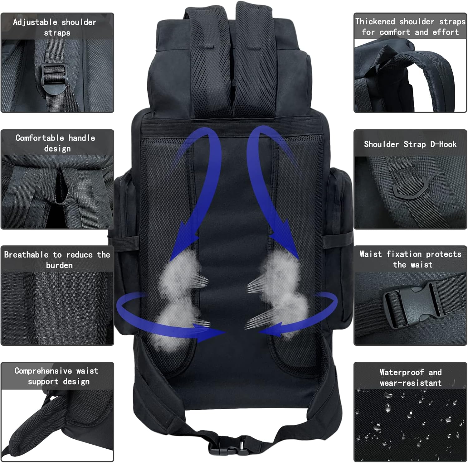 80L 100 liters Hiking Backpack Camping Rucksack, Men Outdoor Travel Climbing Knapsack Mountaineering Trekking Backpack