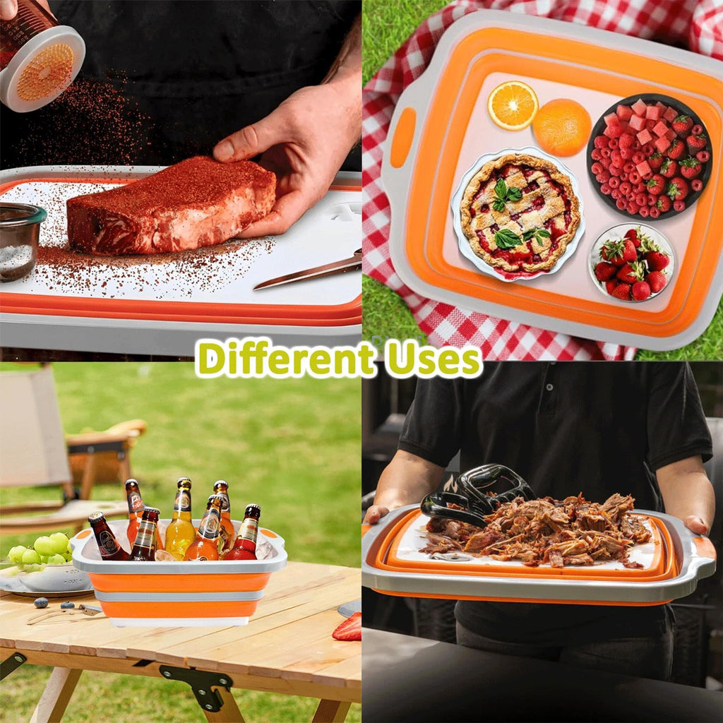 3-in-1 BBQ Prep Tub 16L – Collapsible Cutting Board with Resting Blanket & Chicken Claws All-in-One Meat Marinating,Shredding & Grilling Set Ideal BBQ Accessories for Camping, Picnic,&Outdoor Cooking