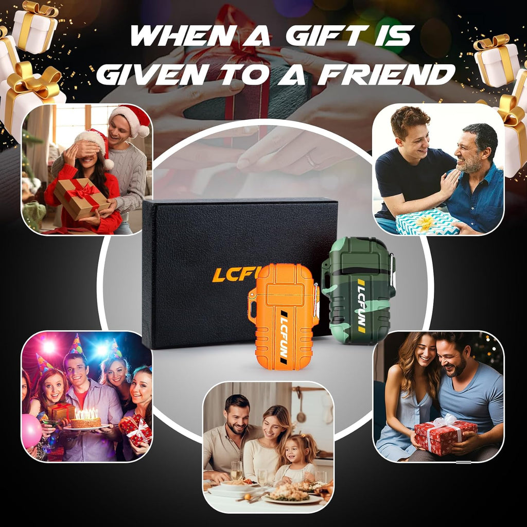 LcFun 2 Pack Waterproof Outdoor Lighter, Windproof Torch Lighters Butane Refillable, Electric Dual Arc Plasma Lighter USB Rechargeable, Tactical Survival Gear Gadgets for Men for Camping, Hiking