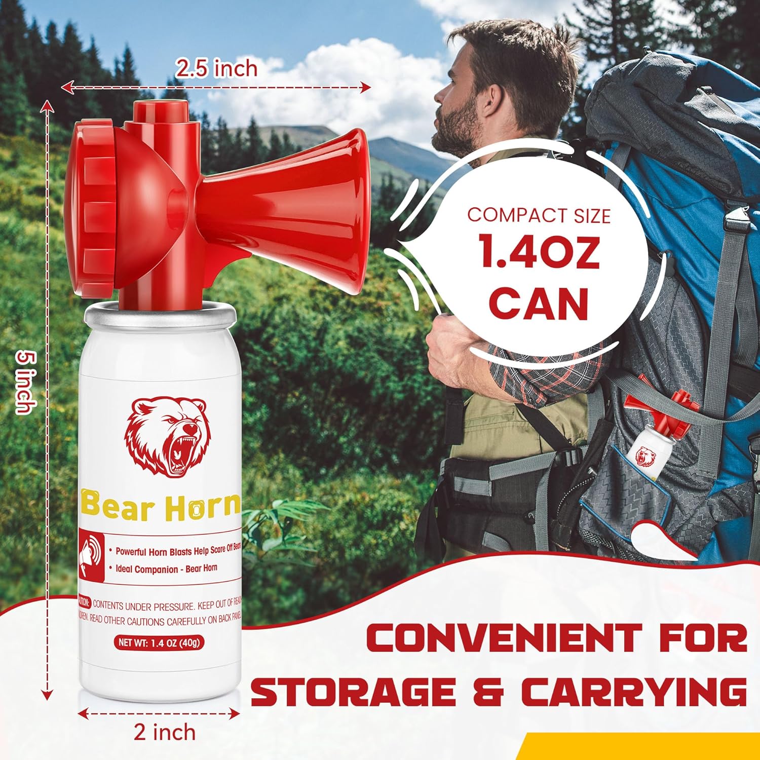 Bear Horn to Scare Bears 1.4oz, Very Loud 120dB Bear Air Horns for Safety for Hiking, Heard Up to 1/2 Mile Away, Bear Spray Self Defense, Blow Horn to Scare Wild Animals, Bear Alarm