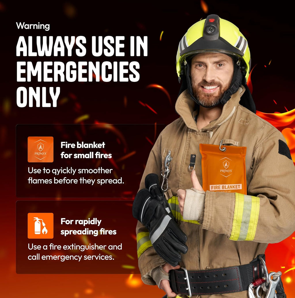 Emergency Fire Blanket 40"x40" (2-Pack) – Fireproof Survival Blanket for Home, Kitchen, RV & Camping – Smothers Grease & Electrical Fires – Reusable, Pet & Family Safe Fire Safety Gear