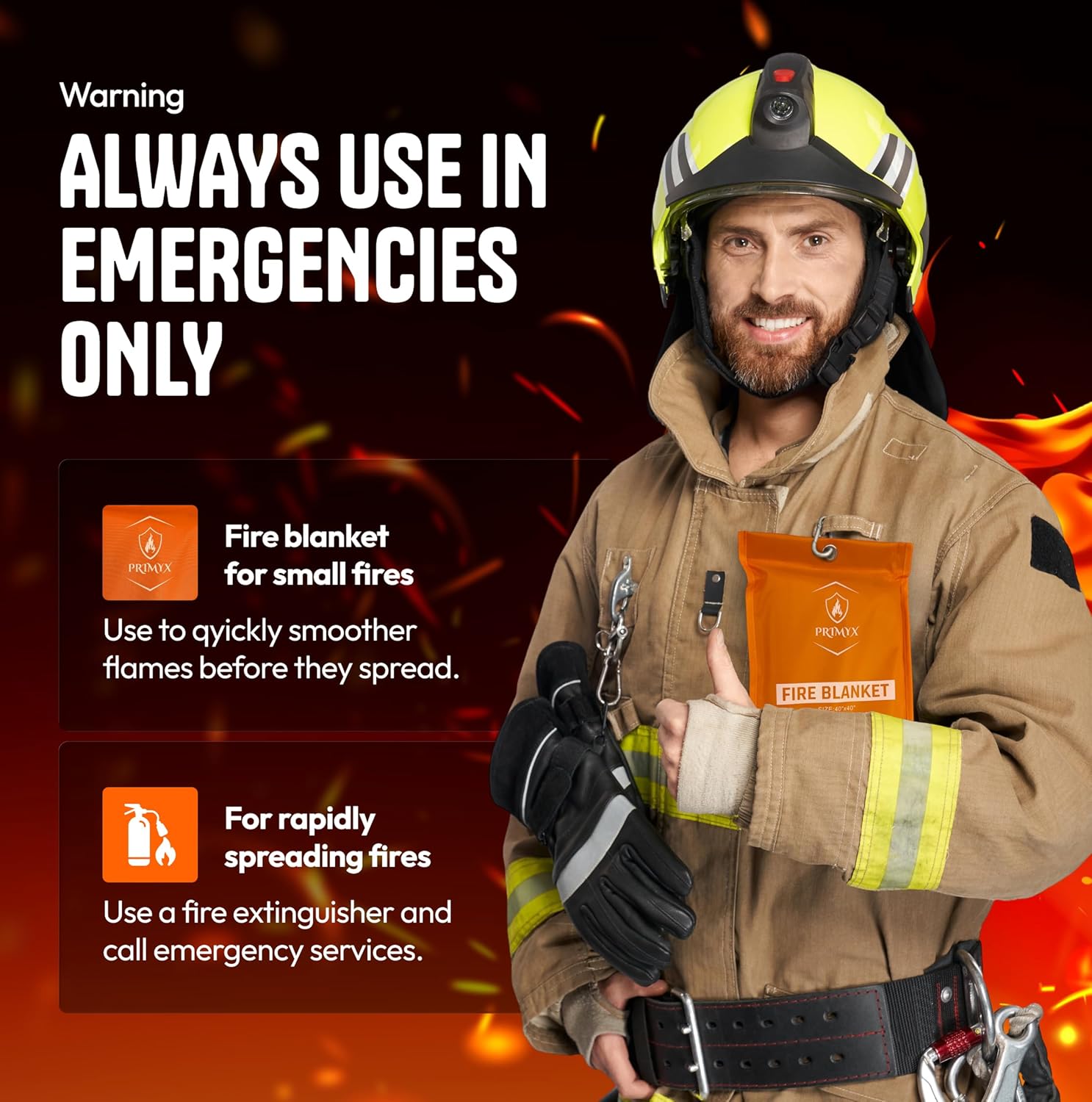 Emergency Fire Blanket 40"x40" (2-Pack) – Fireproof Survival Blanket for Home, Kitchen, RV & Camping – Smothers Grease & Electrical Fires – Reusable, Pet & Family Safe Fire Safety Gear