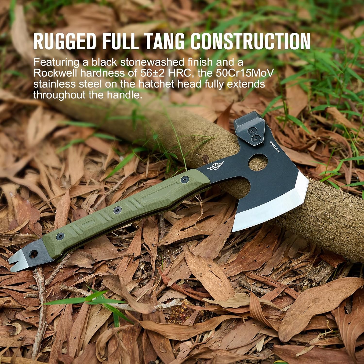 OKNIFE Otacle A1 Survival Hatchet & Camping Axe, 4 in 1 Full Tang Tactical Axe, G10 Non-Slip Grip Tomahawk with Durable Kydex Sheath (OD Green)