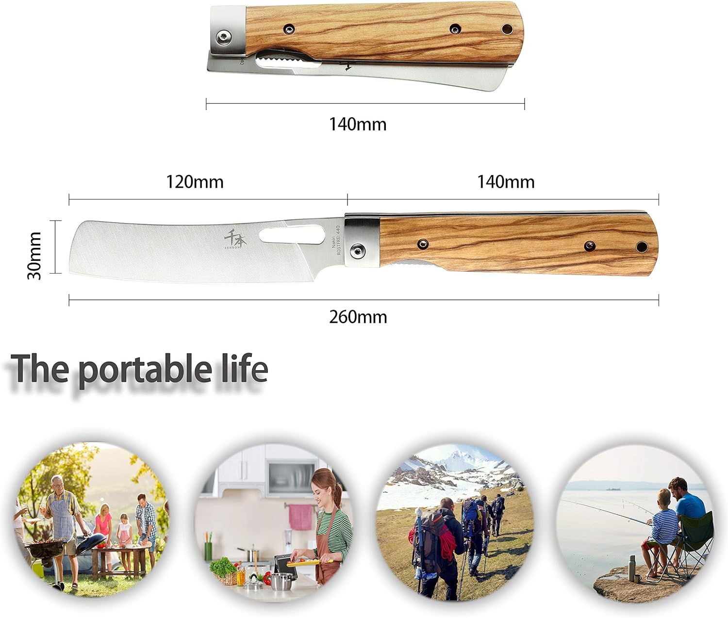 SENBON 440A stainless steel Ultra sharp pocket folding Chef knife peeling utility knife fruit knife Natural Olive Handle Camping BBQ trip Outdoor Portable kitchen knife