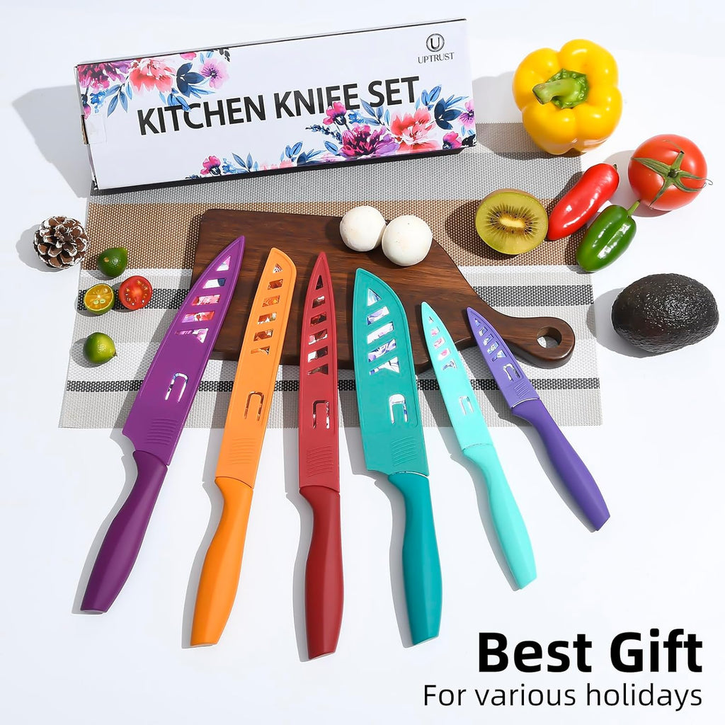 UPTRUST Knife Set, 12-piece Kitchen Knife Set Nonstick Coated, Professional Kitchen Cutlery Set for Chef, Cooking, Camping, Outdoor, Gift