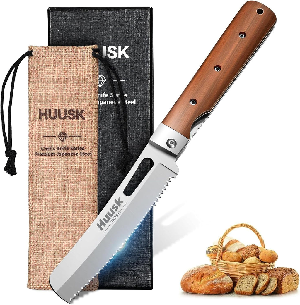 Huusk Japanese Folding Fruit Knife - Pocket Paring Knives with 440C Stainless Steel Ultra Sharp Blade, Portable Kitchen Knives, Gifts for Men