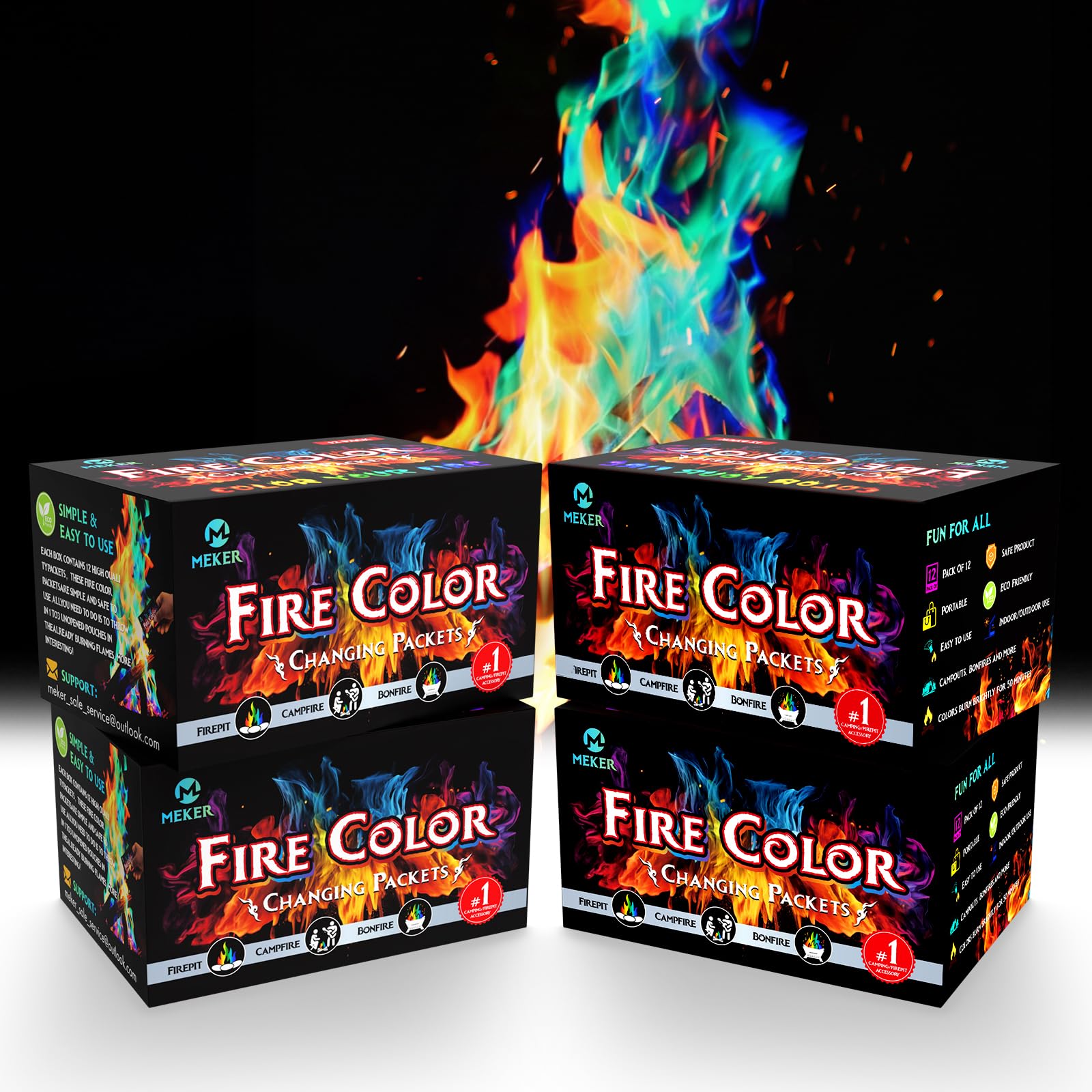 MEKER Fire Color Changing Packets - Fire Pit, Campfires, Outdoor Fireplaces, Bonfire - Fire Color - Perfect Fire Camping Accessories for Kids & Adults (12 Pack)