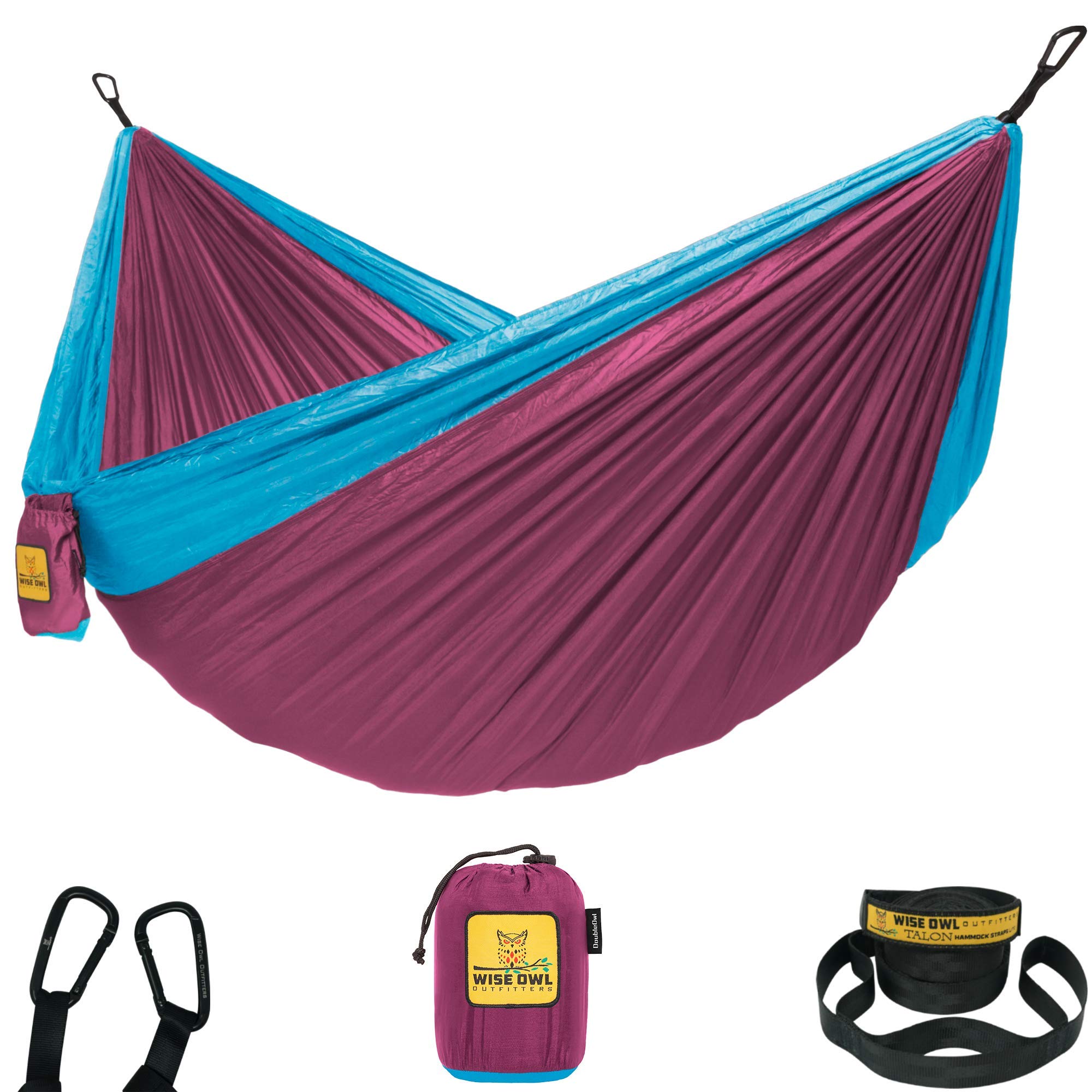 Wise Owl Outfitters Camping Hammock – 500lbs Portable Hammock with Tree Straps - Travel, Backpacking, Hiking, Outdoors Camping Gear - Single or Double