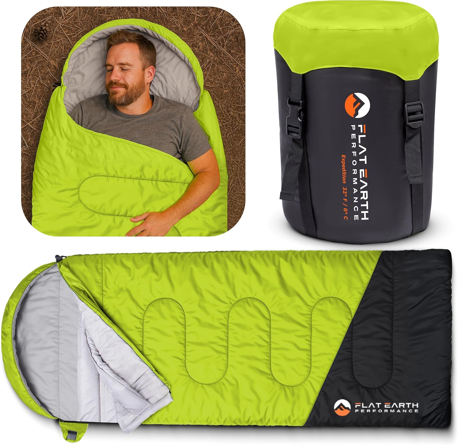 Expedition Sleeping Bag with Compression Sack – 32°F/0°C for Teens/Adults Up to 6'2", Lightweight, Water-Resistant, Backpacking Sleeping Bag for Camping, Hiking