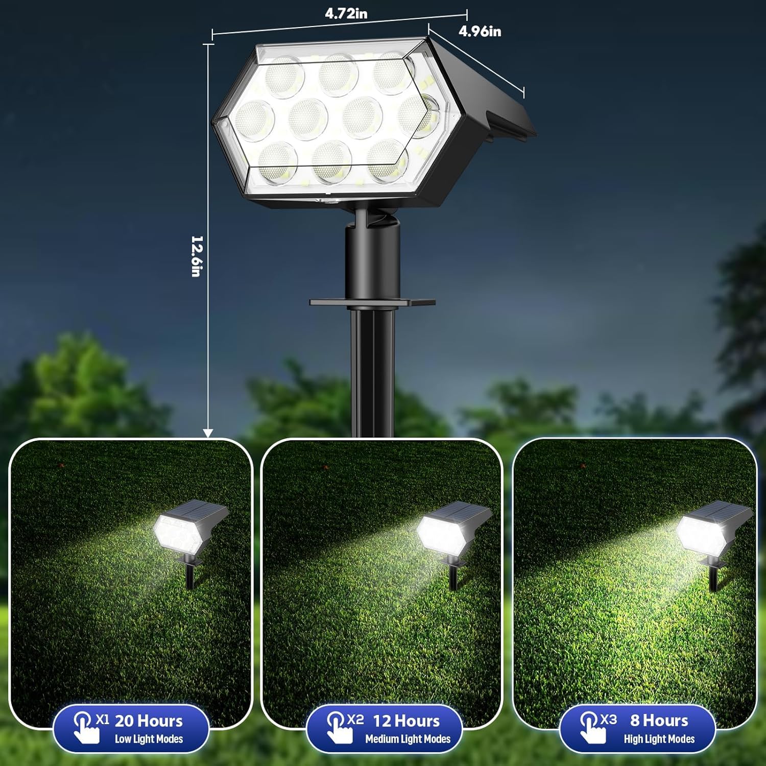 Kaxiida Solar Spot Lights Outdoor Waterproof IP68, 3 Modes & 25% Larger Panel Upgrade Pro Max 92 LED Solar Landscape Lights for Yard Pathway Patio Garden Decor (Cold White,4 Pack)