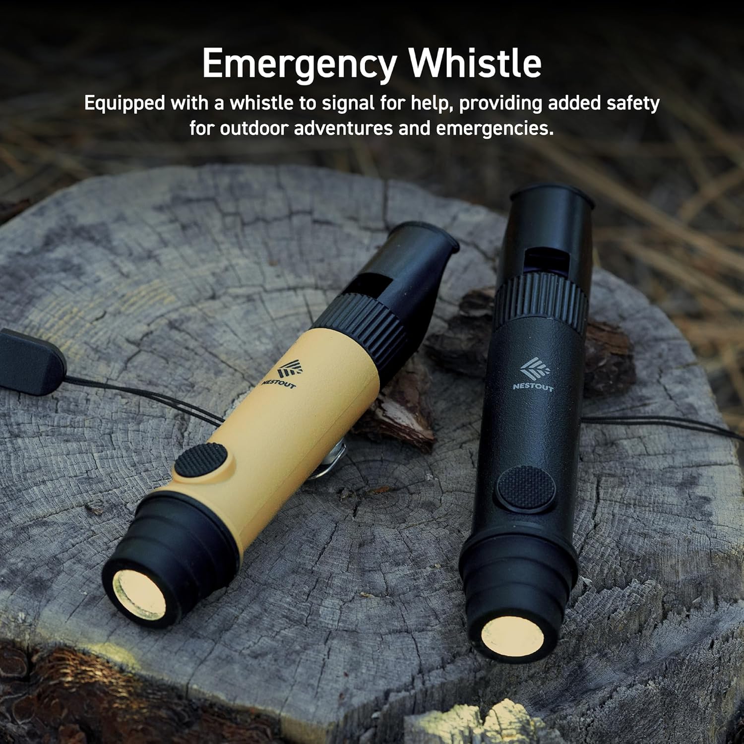 3-in-1 Flashlight, Lantern & Whistle, IP44 Water-Resistant, Dust-Resistant, AAA Battery Powered, Compact for Hiking, Camping, Rescue, Emergency, Lanyard Included (Beige)