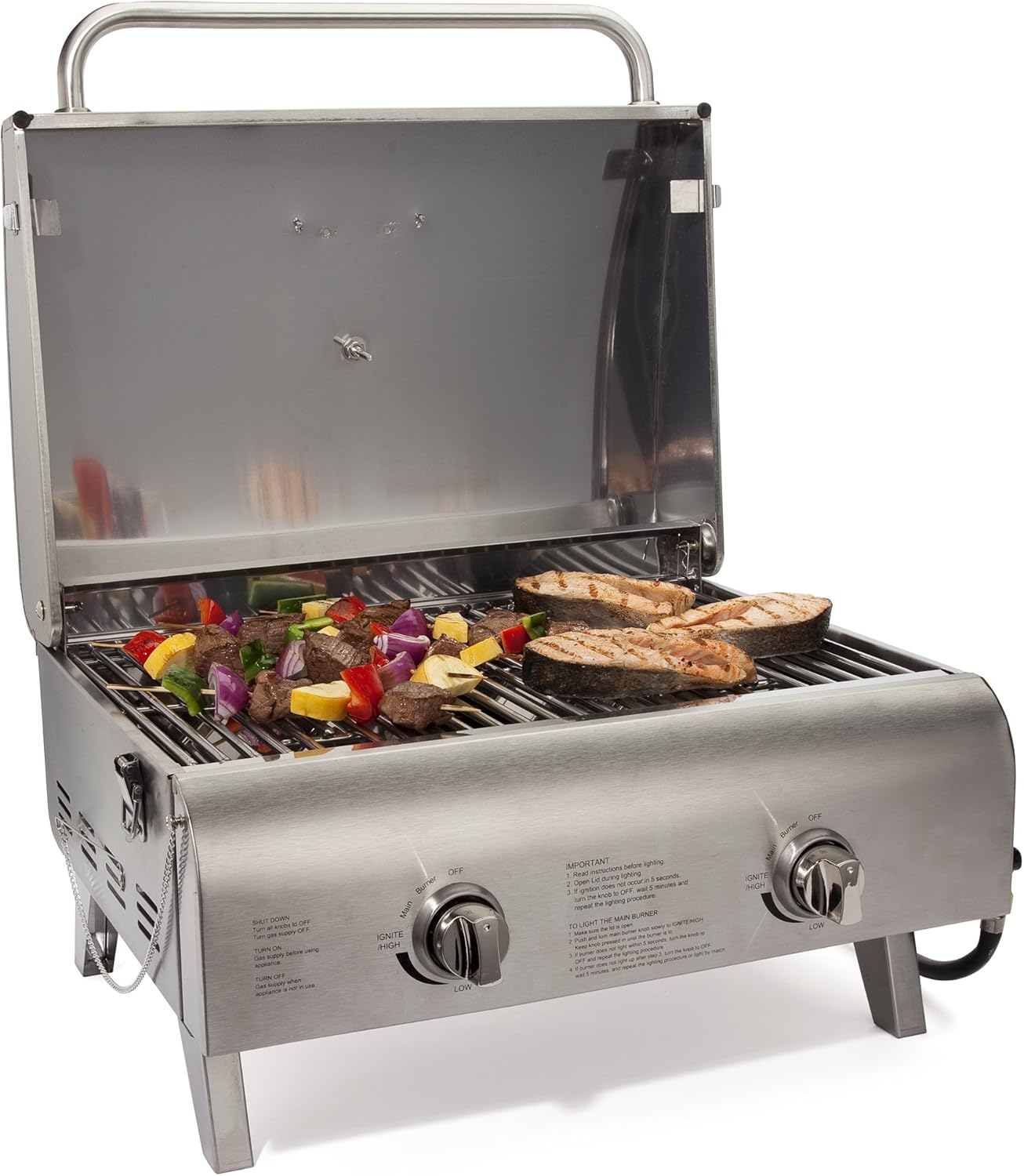 Cuisinart Chef's Style Tabletop Portable Propane Gas Grill, 20,000 BTU Stainless Steel 2-Burner Outdoor BBQ Grill for Camping, Tailgates, BBQ, Hassle-Free Setup