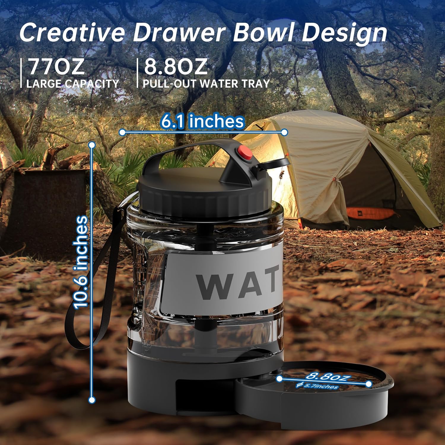 77oz Portable Dog Water Bottle, Camping Essentials, Large Travel Bottle with Pull-Out Drinking Bowl, Portable Beach Accessories, Car Water Container for Dogs, BPA Free - Black