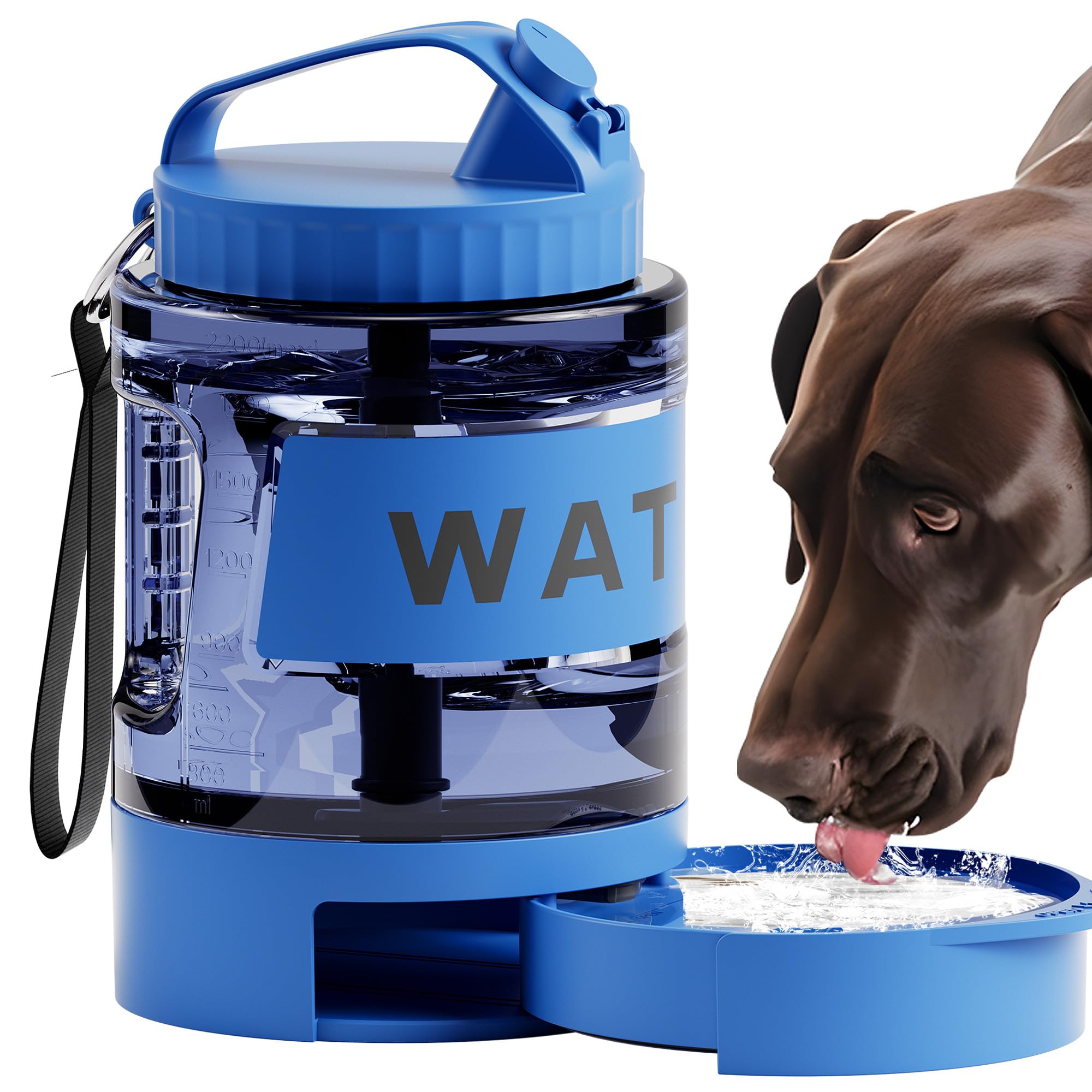 77oz Portable Dog Water Bottle, Camping Essentials, Large Travel Bottle with Pull-Out Drinking Bowl, Portable Beach Accessories, Car Water Container for Dogs, BPA Free - Black