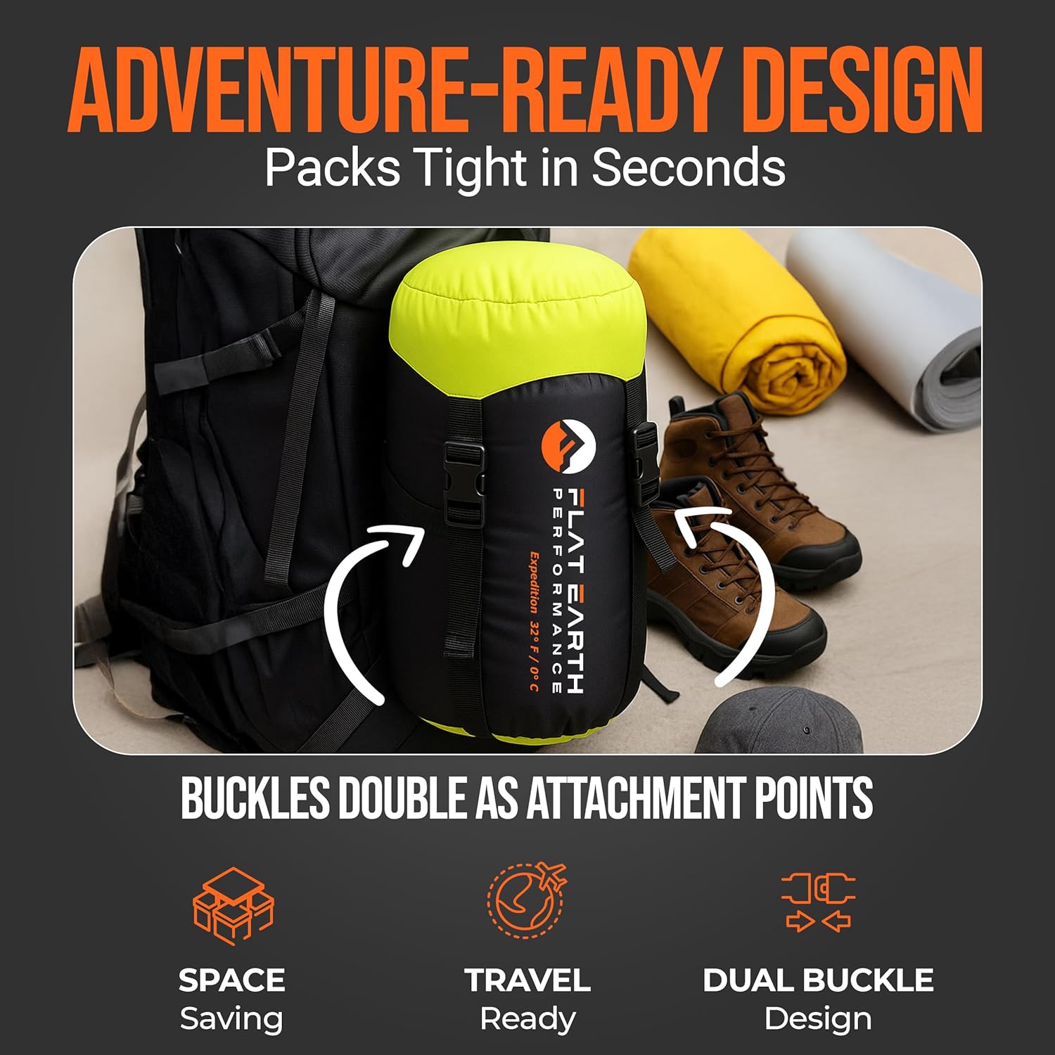 Expedition Sleeping Bag with Compression Sack – 32°F/0°C for Teens/Adults Up to 6'2", Lightweight, Water-Resistant, Backpacking Sleeping Bag for Camping, Hiking