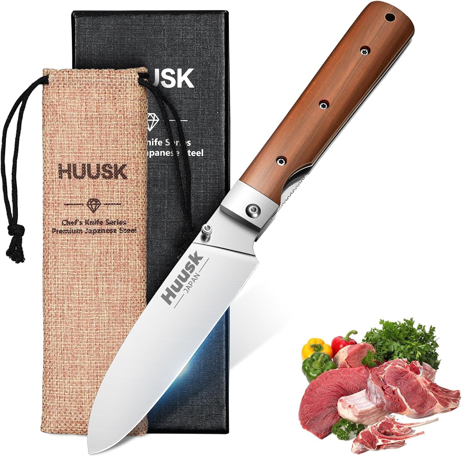 Huusk Japanese Folding Fruit Knife - Pocket Paring Knives with 440C Stainless Steel Ultra Sharp Blade, Portable Kitchen Knives, Gifts for Men