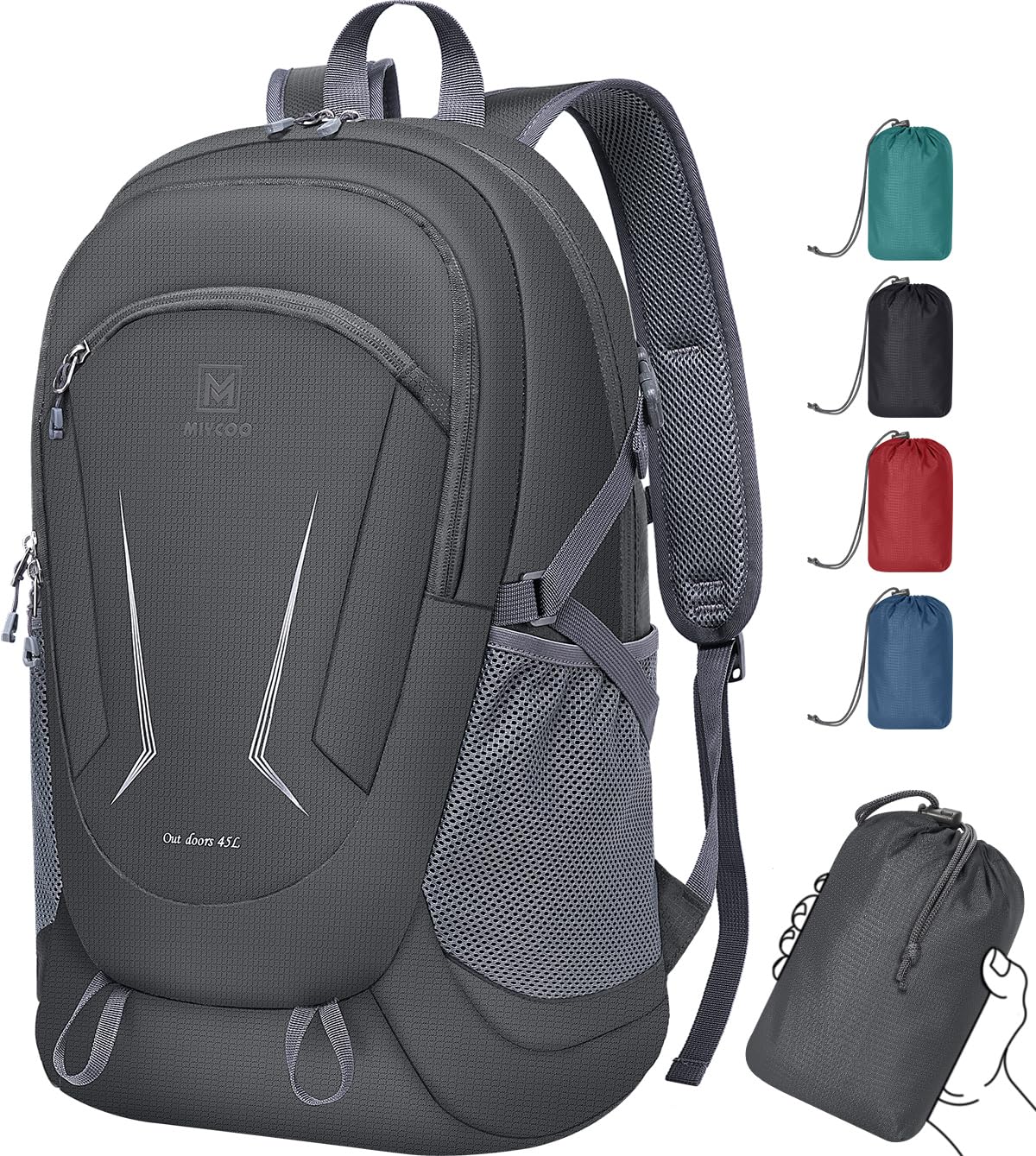 MIYCOO Backpack - Ultra Lightweight Packable Backpack for Travel Camping, 45L Hiking Back Pack Waterproof Foldable Daypack for Men Women Black