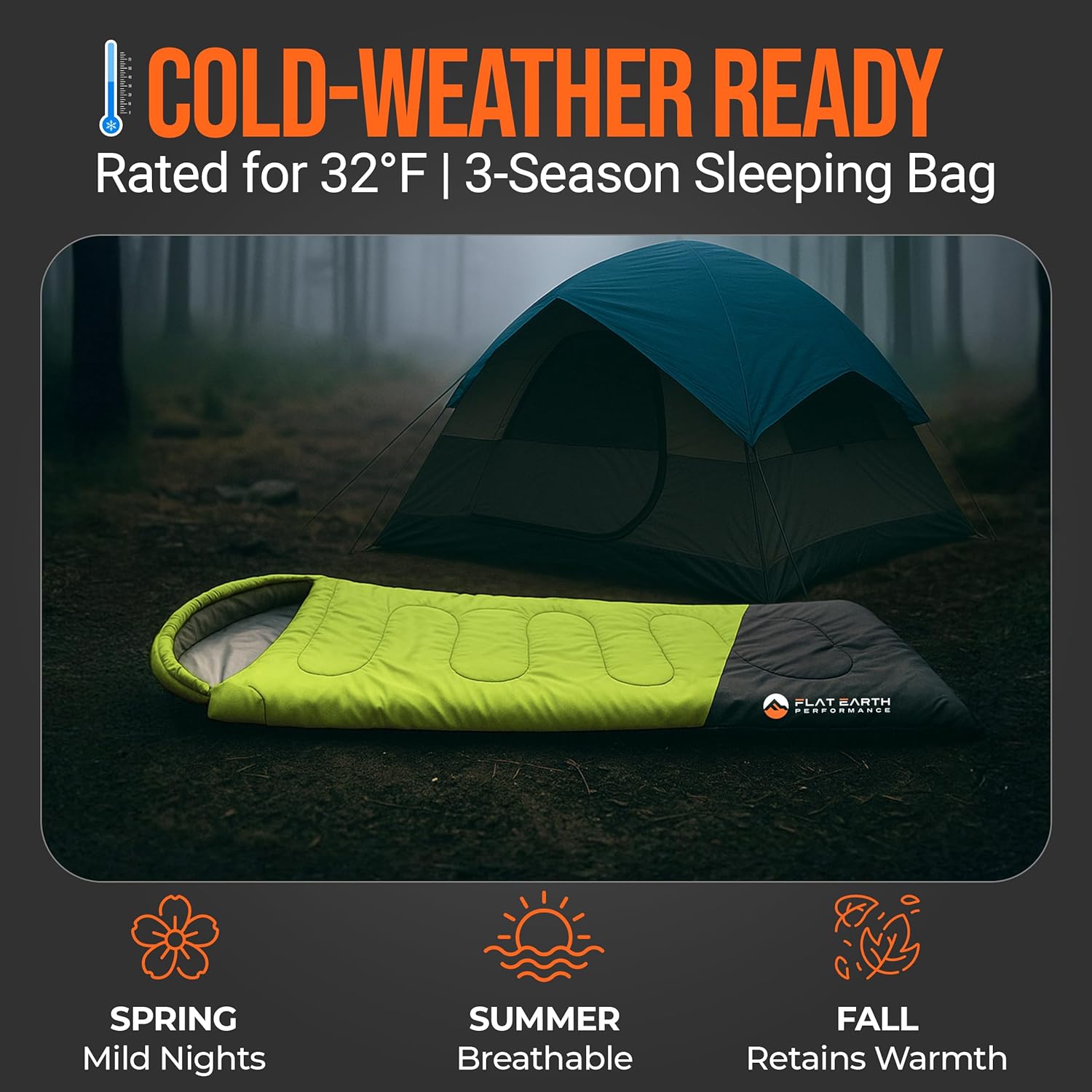 Expedition Sleeping Bag with Compression Sack – 32°F/0°C for Teens/Adults Up to 6'2", Lightweight, Water-Resistant, Backpacking Sleeping Bag for Camping, Hiking
