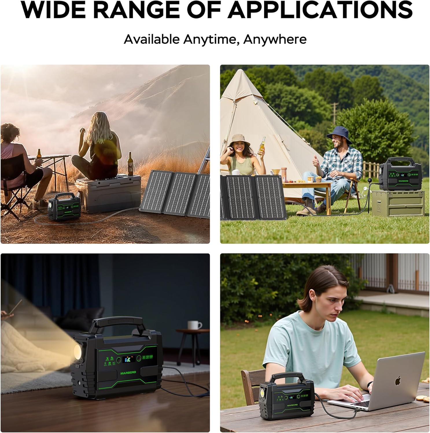 MARBERO Solar Powered Generator 155Wh with 30W Foldable Solar Panels 100W AC Output Lithium Battery Portable Power Station with AC DC and USB Outputs for Camping Emergency Home Backup Blackout Hiking