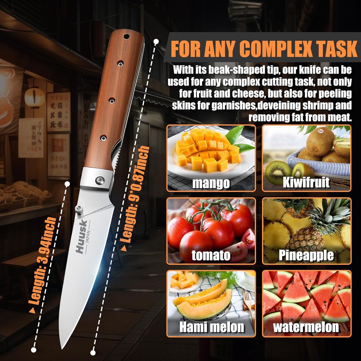 Huusk Japanese Folding Fruit Knife - Pocket Paring Knives with 440C Stainless Steel Ultra Sharp Blade, Portable Kitchen Knives, Gifts for Men