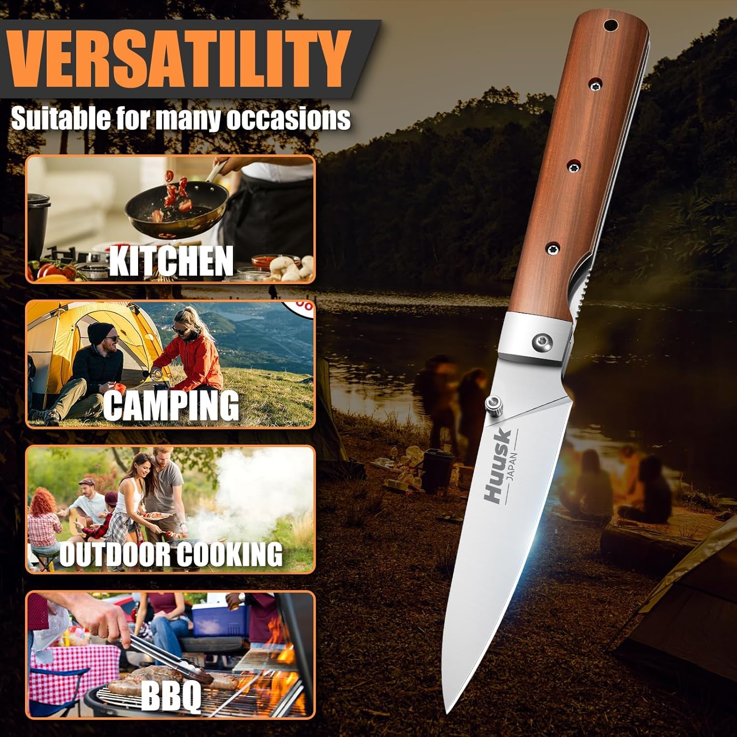 Huusk Japanese Folding Fruit Knife - Pocket Paring Knives with 440C Stainless Steel Ultra Sharp Blade, Portable Kitchen Knives, Gifts for Men