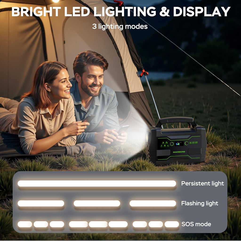 MARBERO Solar Powered Generator 155Wh with 30W Foldable Solar Panels 100W AC Output Lithium Battery Portable Power Station with AC DC and USB Outputs for Camping Emergency Home Backup Blackout Hiking