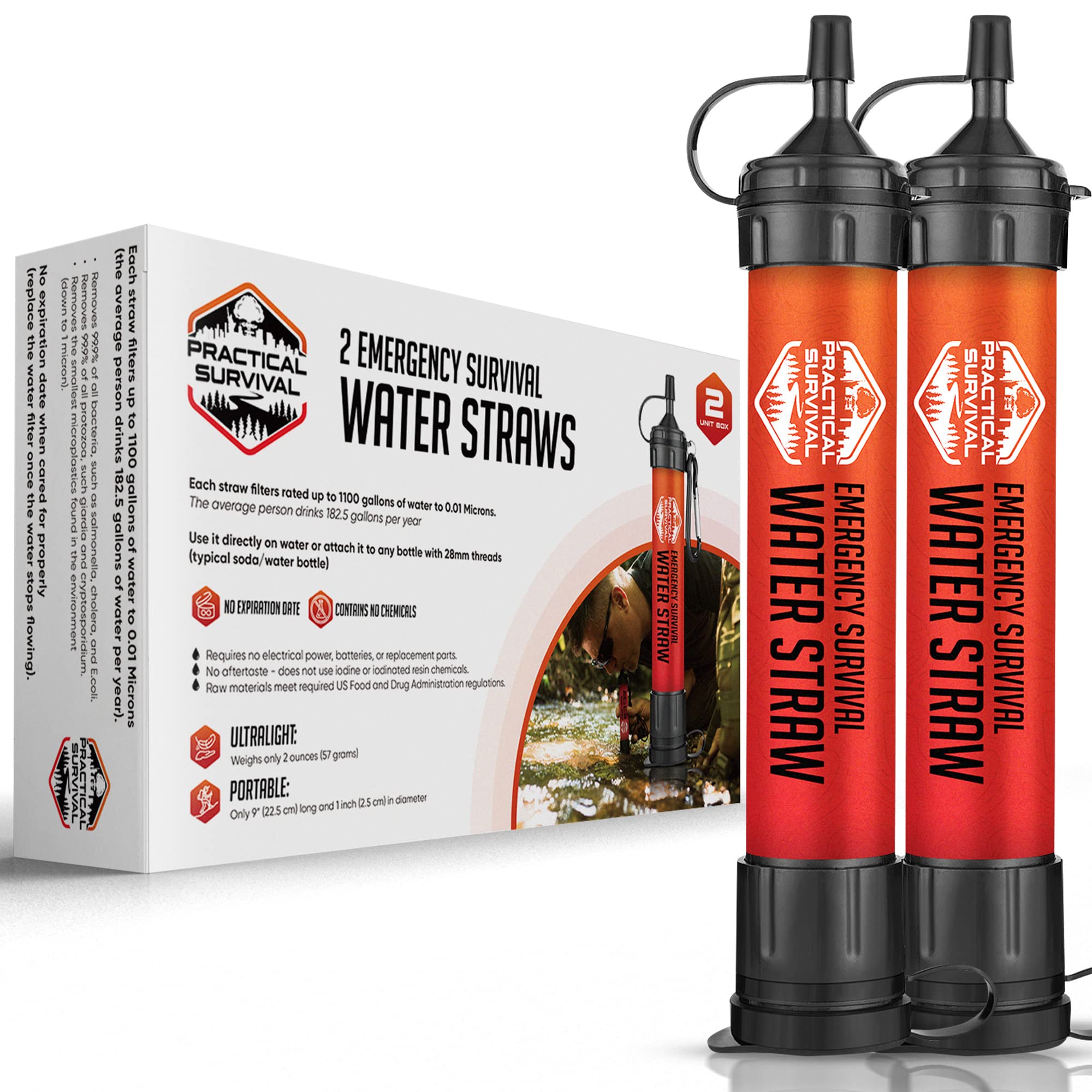 5 High-Capacity Emergency Water Straws – Lightweight, Reusable, 1800-gallon Filters for Camping, Hiking, Travel, Biking, Survival, and Emergencies. No Expiration Date, Perfect for preparedness