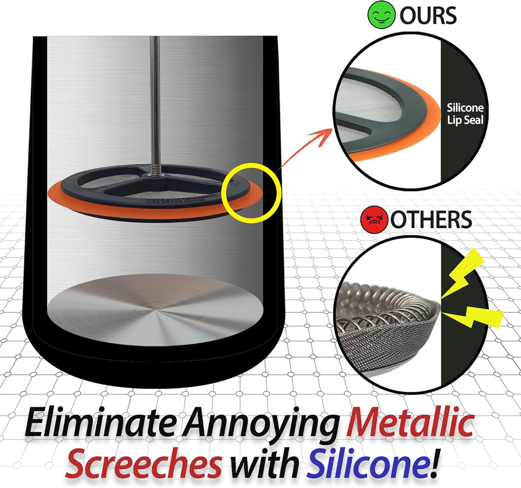 PortableAnd 34oz Double Vacuum Insulation Large Silicone French Press Coffee Maker with Silicone Ring, Stainless Steel, Perfect for Camping, Travel, and At-Home Use (Matte Black)