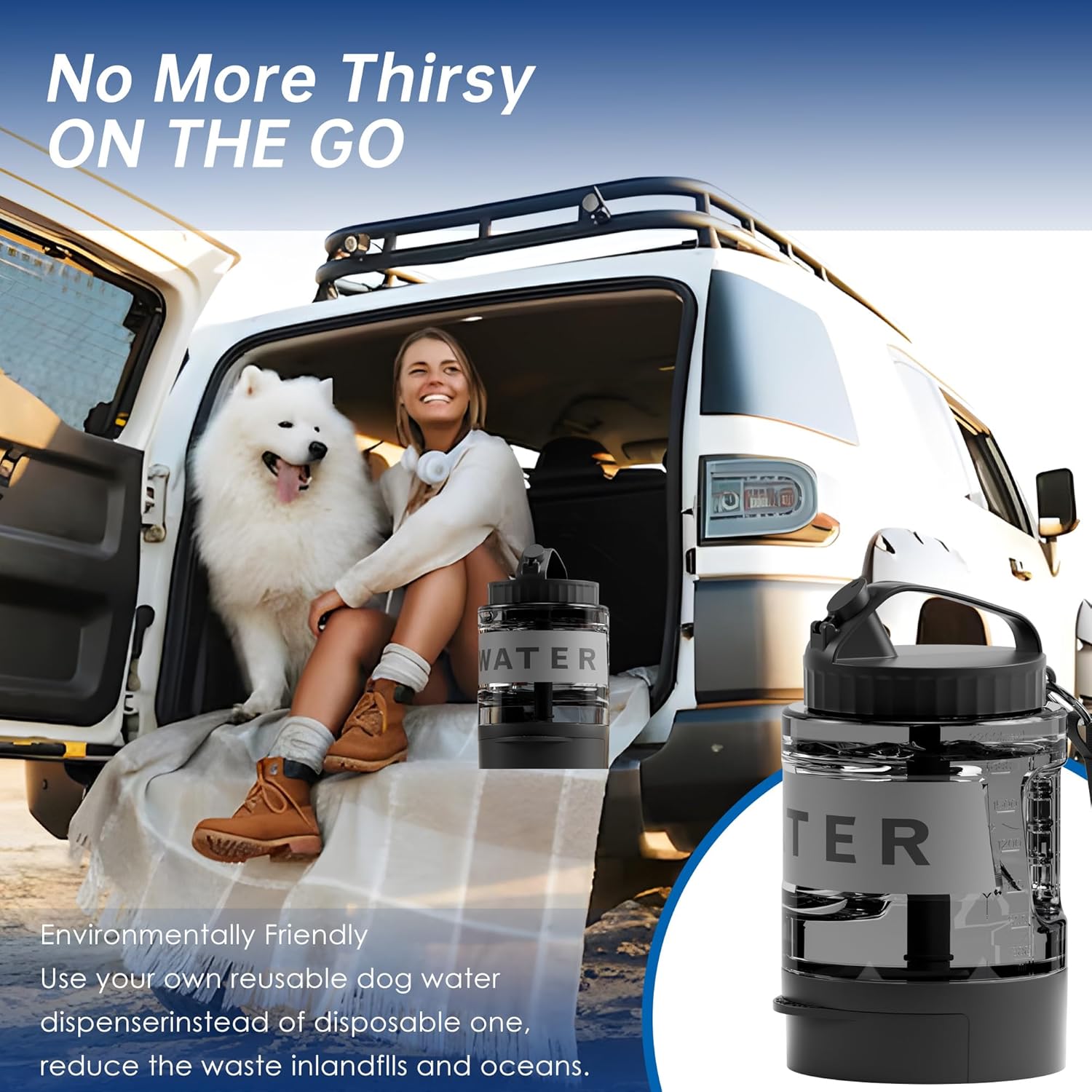 77oz Portable Dog Water Bottle, Camping Essentials, Large Travel Bottle with Pull-Out Drinking Bowl, Portable Beach Accessories, Car Water Container for Dogs, BPA Free - Black