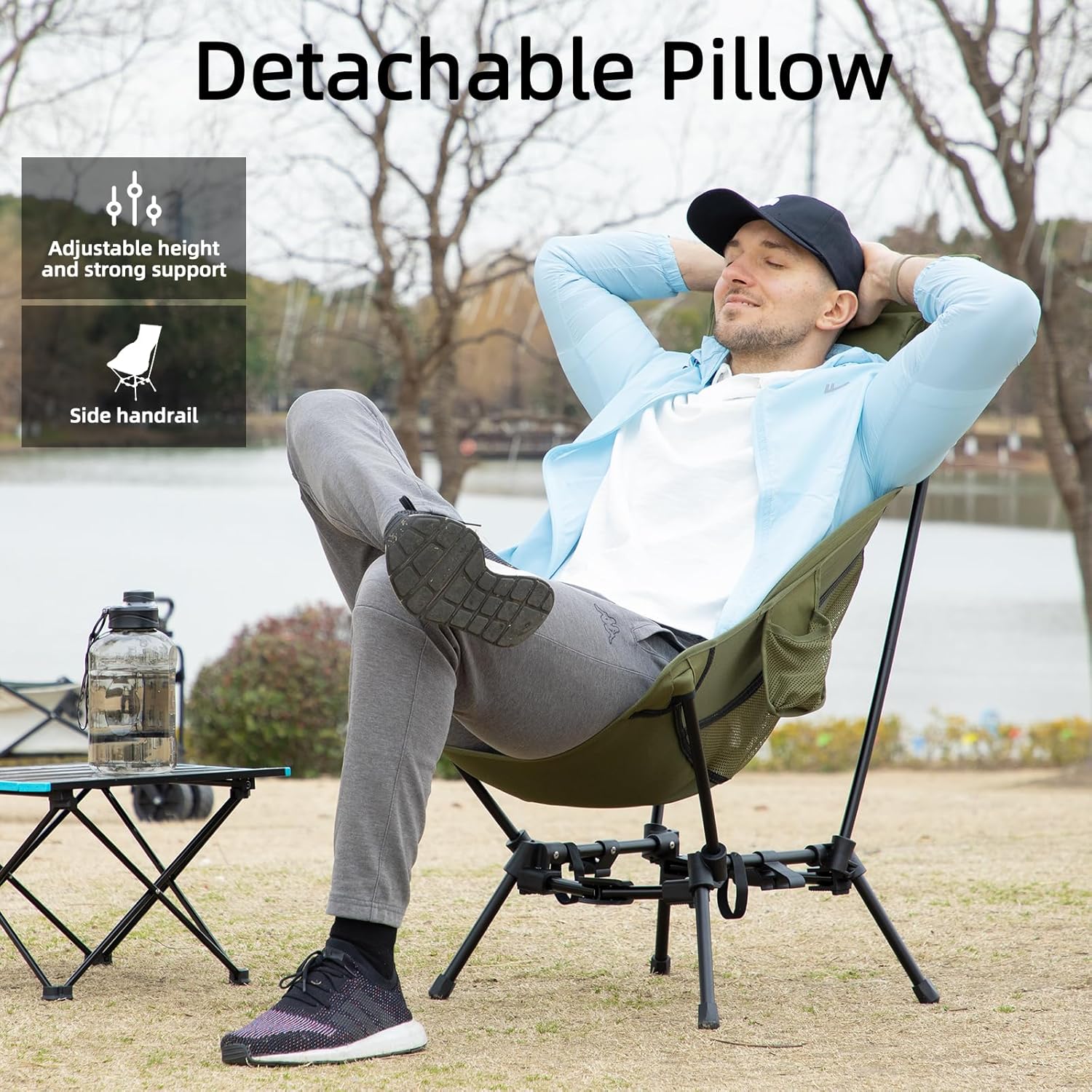 Wildhiker Portable High Back Folding Camping Chairs – Compact with Dual Sitting Modes, Pillow, Arm Pads and Side Pockets – Lightweight Chair for Motorcycle, RV, Festival, Travel – Green