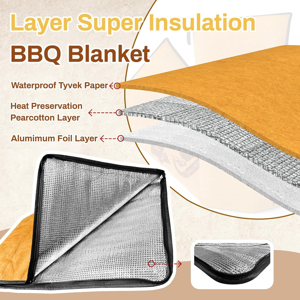 BBQ Blanket for Resting Meat, 21 Inch Smoker Meat Resting Blanket for Brisket, Beef, Turkey, Wide Mouth Meat Insulated Resting Bag for Smoking, Grilling, Camping