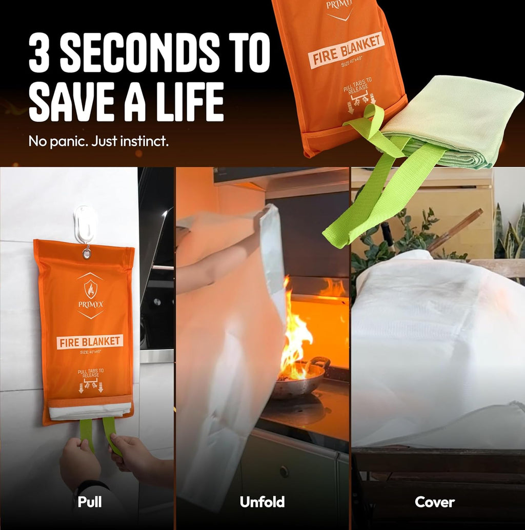 Emergency Fire Blanket 40"x40" (2-Pack) – Fireproof Survival Blanket for Home, Kitchen, RV & Camping – Smothers Grease & Electrical Fires – Reusable, Pet & Family Safe Fire Safety Gear