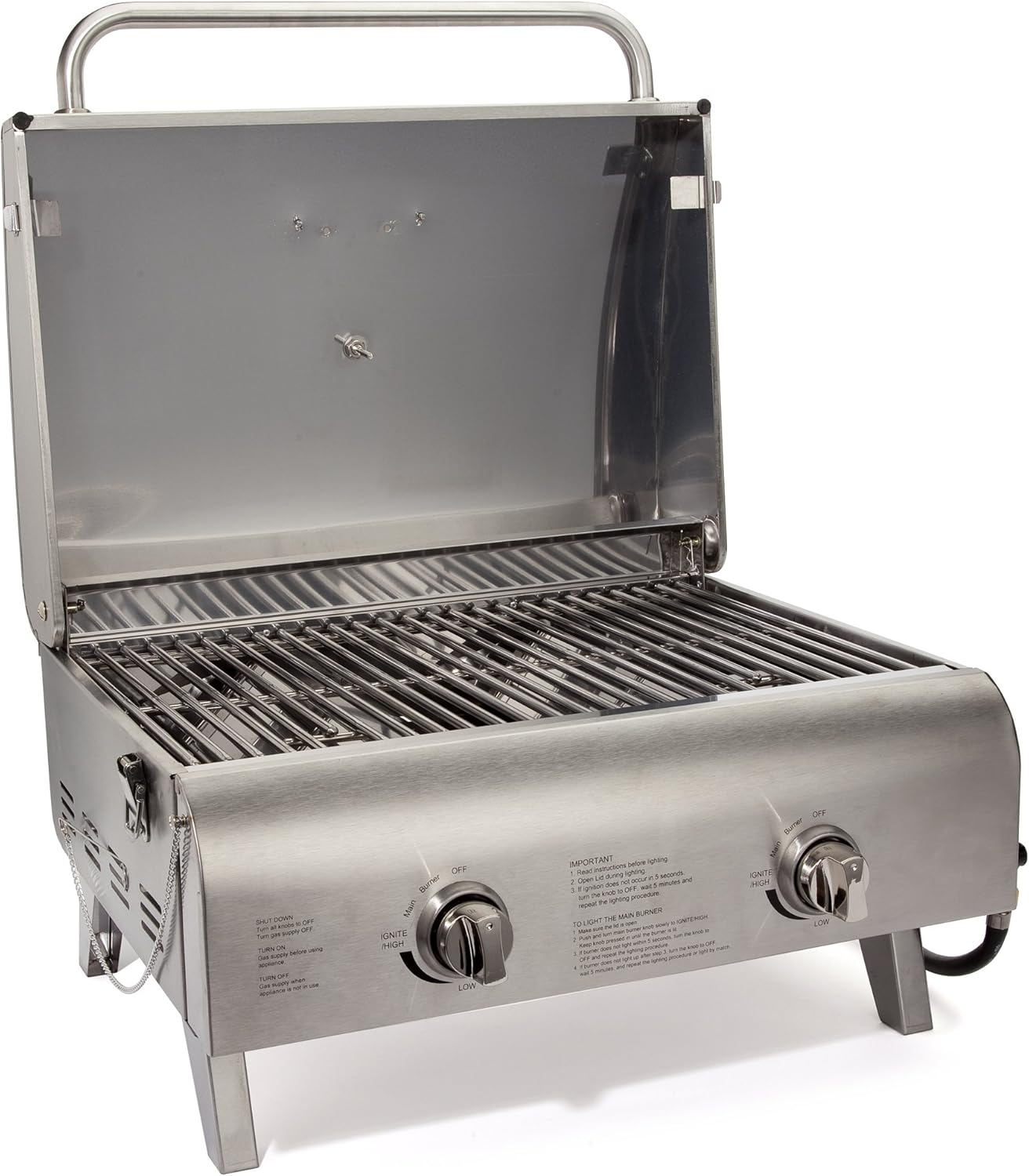Cuisinart Chef's Style Tabletop Portable Propane Gas Grill, 20,000 BTU Stainless Steel 2-Burner Outdoor BBQ Grill for Camping, Tailgates, BBQ, Hassle-Free Setup
