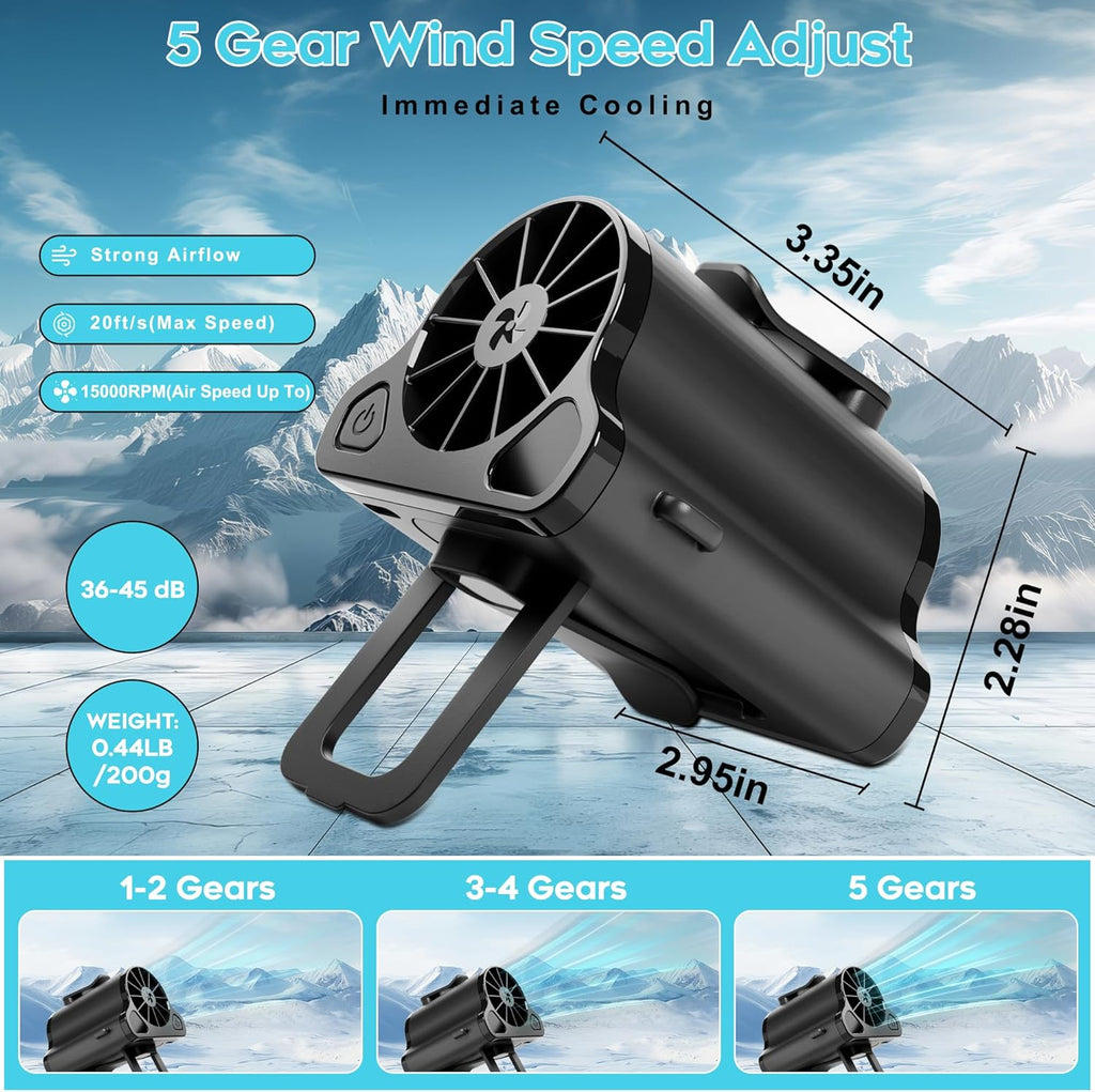 Portable Waist Fan 10000mAh Rechargeable Battery w/LED Display with 5 Speeds 12000RPM Strong Airflow Low Noise Hands-Free Clip on Wearable Belt Fan For Outdoor Camping Traveling Black