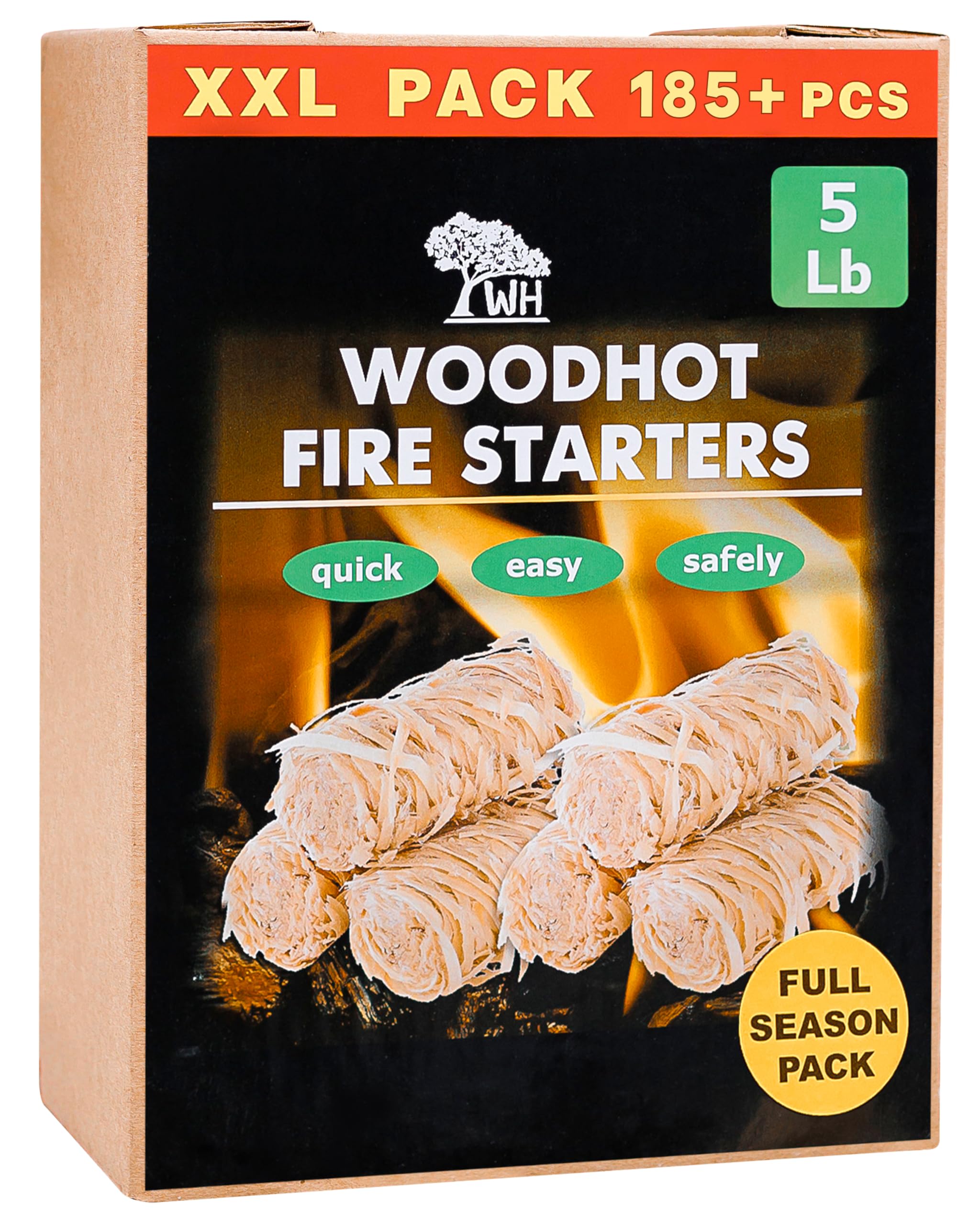 WH 54+ Pack Natural Fire Starters for Campfires & Grill - Long-Burning Charcoal Starters - Odorless Firestarters for Outdoor Fire Pit, Fireplace - Quick Ignite