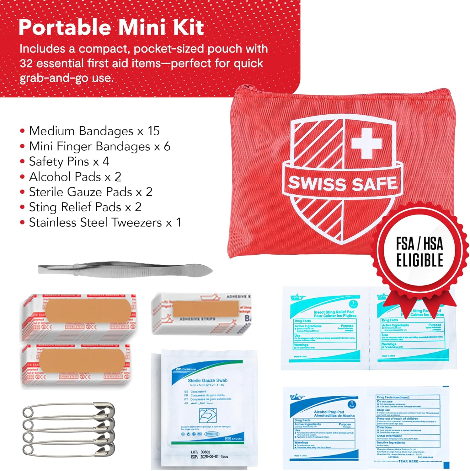 Swiss Safe 2-in-1 First Aid Kit for Car, Travel & Home, Businesses - Bonus Mini Kit for Medical Emergency Aid, Survival, Camping - FSA & HSA Eligible - 348 Pcs, Large Hardcase FAK