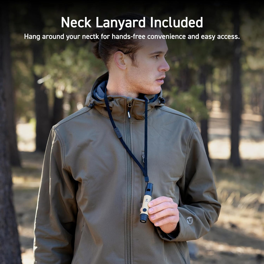 3-in-1 Flashlight, Lantern & Whistle, IP44 Water-Resistant, Dust-Resistant, AAA Battery Powered, Compact for Hiking, Camping, Rescue, Emergency, Lanyard Included (Beige)