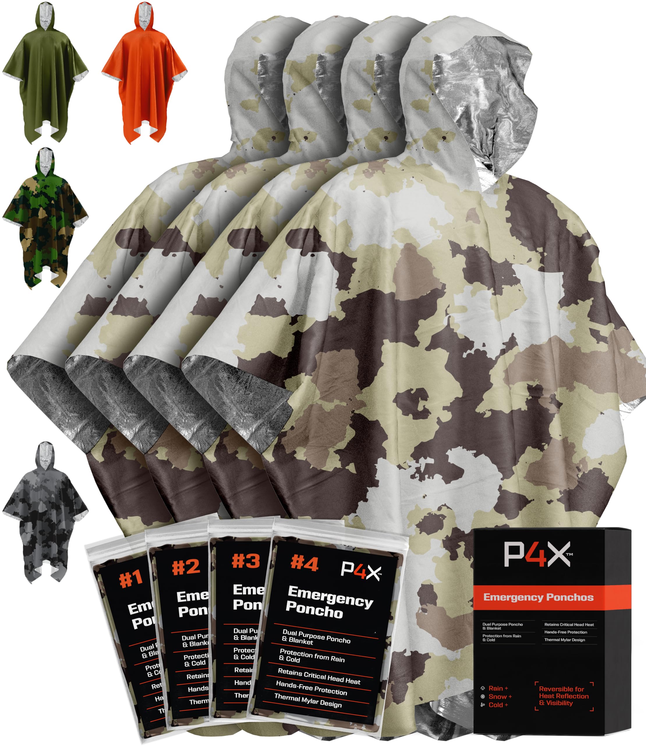 PREPARED4X Emergency Poncho and Mylar Blanket Liner - Waterproof, Wind-Resistant Outdoor Rain Poncho for Camping, Emergencies