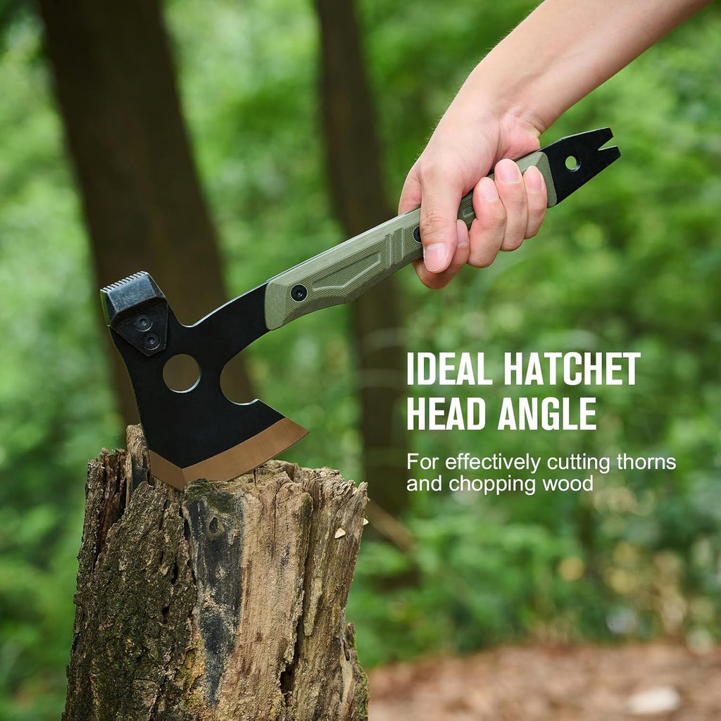 OKNIFE Otacle A1 Survival Hatchet & Camping Axe, 4 in 1 Full Tang Tactical Axe, G10 Non-Slip Grip Tomahawk with Durable Kydex Sheath (OD Green)