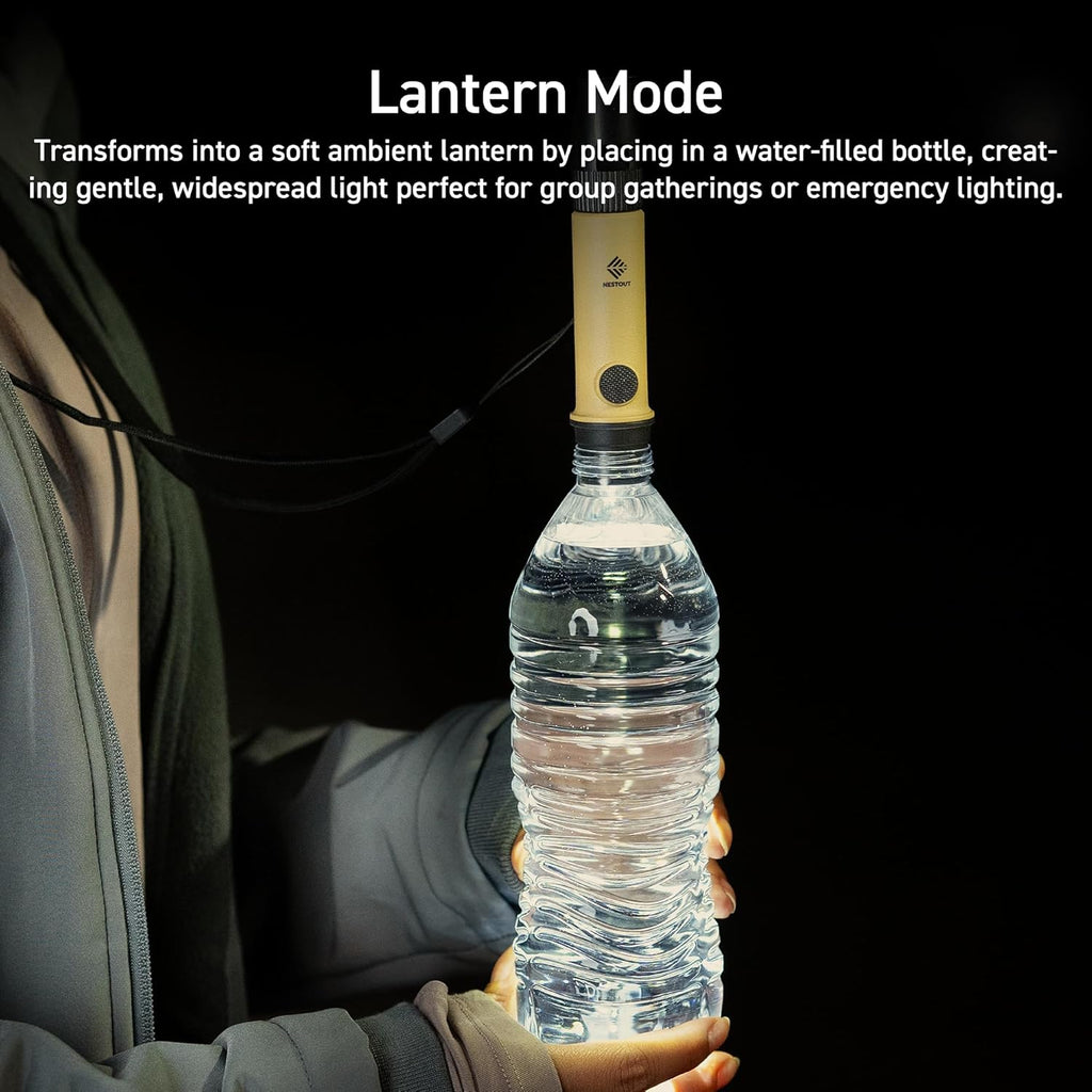 3-in-1 Flashlight, Lantern & Whistle, IP44 Water-Resistant, Dust-Resistant, AAA Battery Powered, Compact for Hiking, Camping, Rescue, Emergency, Lanyard Included (Beige)